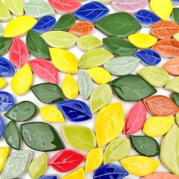 500g/1.1lb Leaf-Shaped Ceramic Mosaic Tiles,Ceramic Mosaic Pieces for Crafts,Home Decoration or DIY Crafts,Mosaic Making Supplies. (Mixed Color)