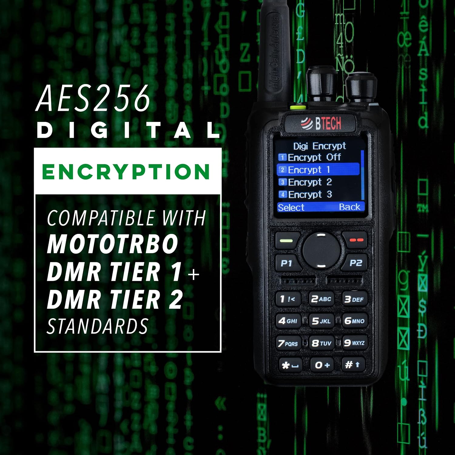 BTECH DMR-6X2 PRO Digital DMR and Analog 7-Watt Dual Band Two-Way Radio (136-174MHz VHF & 400-480MHz UHF). Supports Bluetooth, APRS, GPS, Roaming, AES256 Encryption, Recording, and More