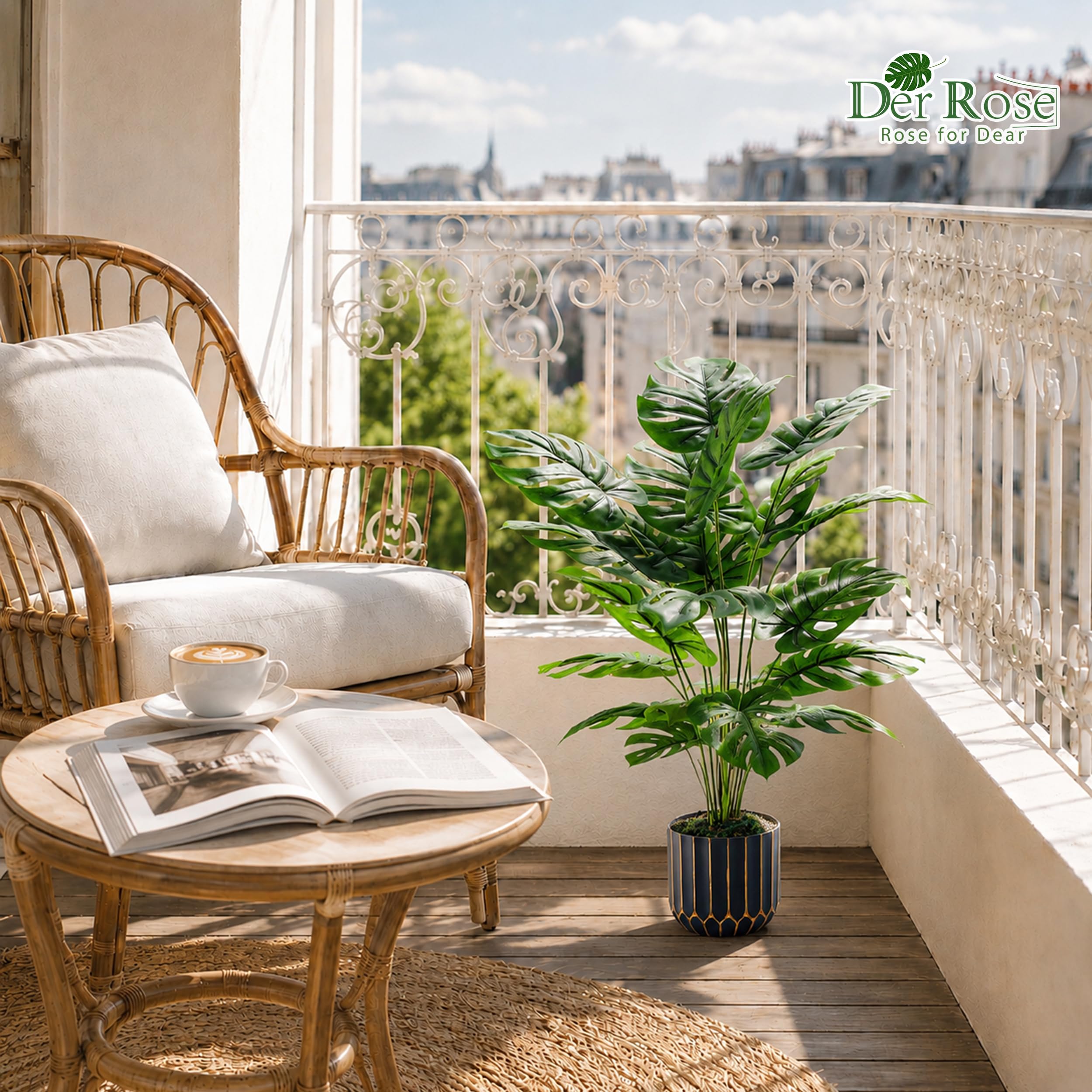 Der Rose Plantas falsas de Monstera artificiales altas para interiores y exteriores, para sala de estar, decoración del hogar