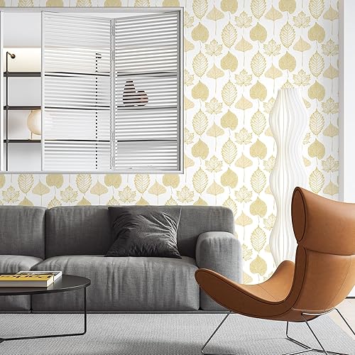 Miniatura 7 de Papel tapiz de hojas para despegar y pegar, papel tapiz de hojas blancasdoradas, papel de contacto moderno para pegar y pegar, papel tapiz