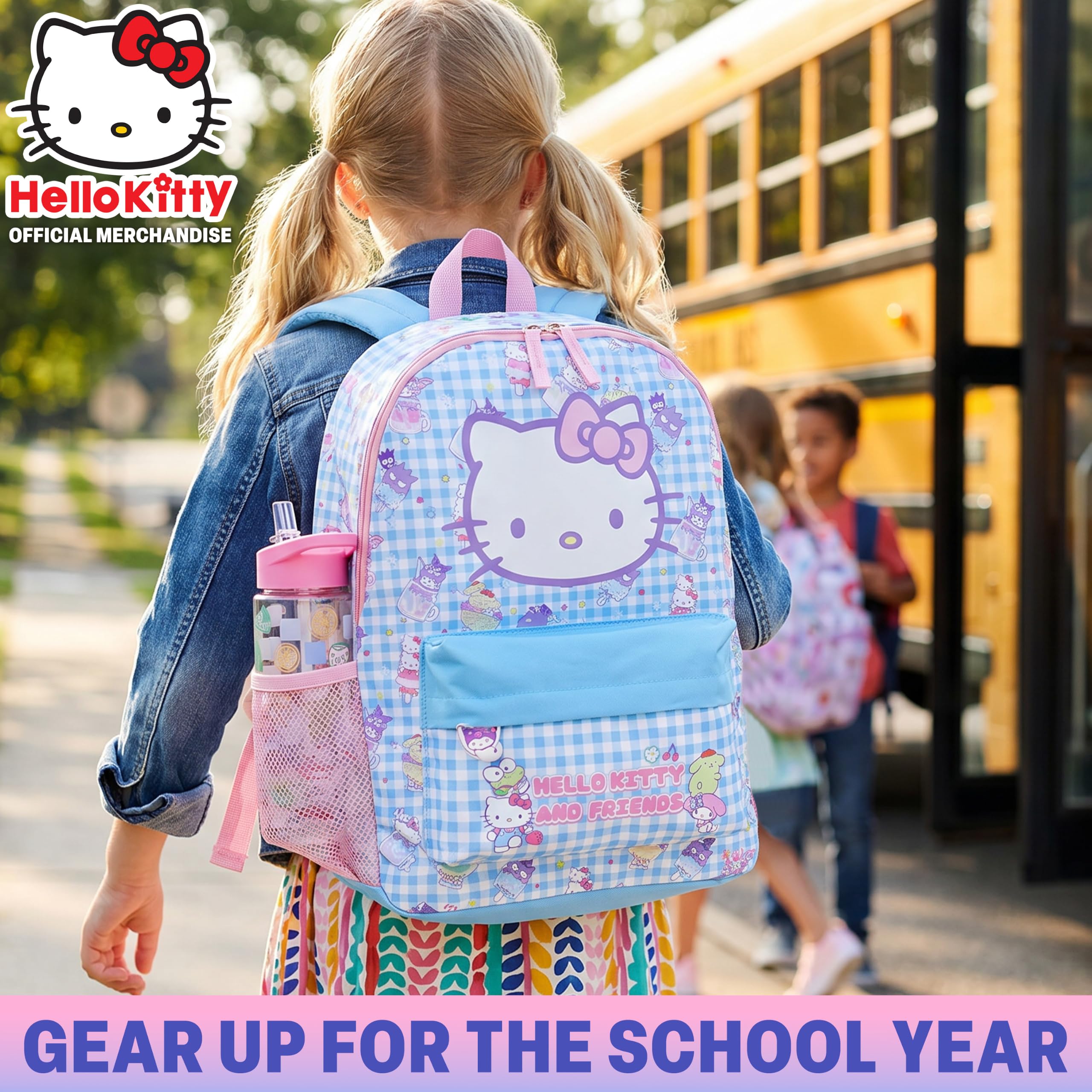 Get Trend Hello Kitty Zainetto Bambina Zip, Zaino Scuola Set con BPA Free Flip Top Borraccia con Cannuccia Idea Regalo Scuola (Multi Hello Kitty)