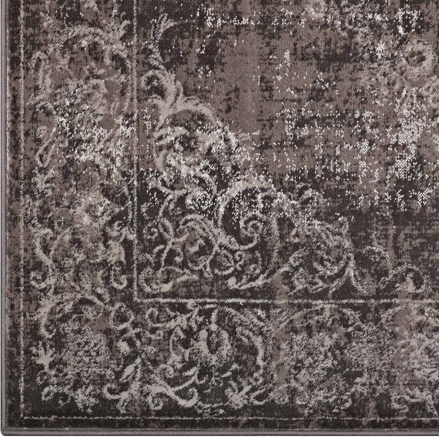 Modway Gamela Rustic Vintage Ornate Floral Medallion 5x8 Area Rug In Antique Light and Dark Brown