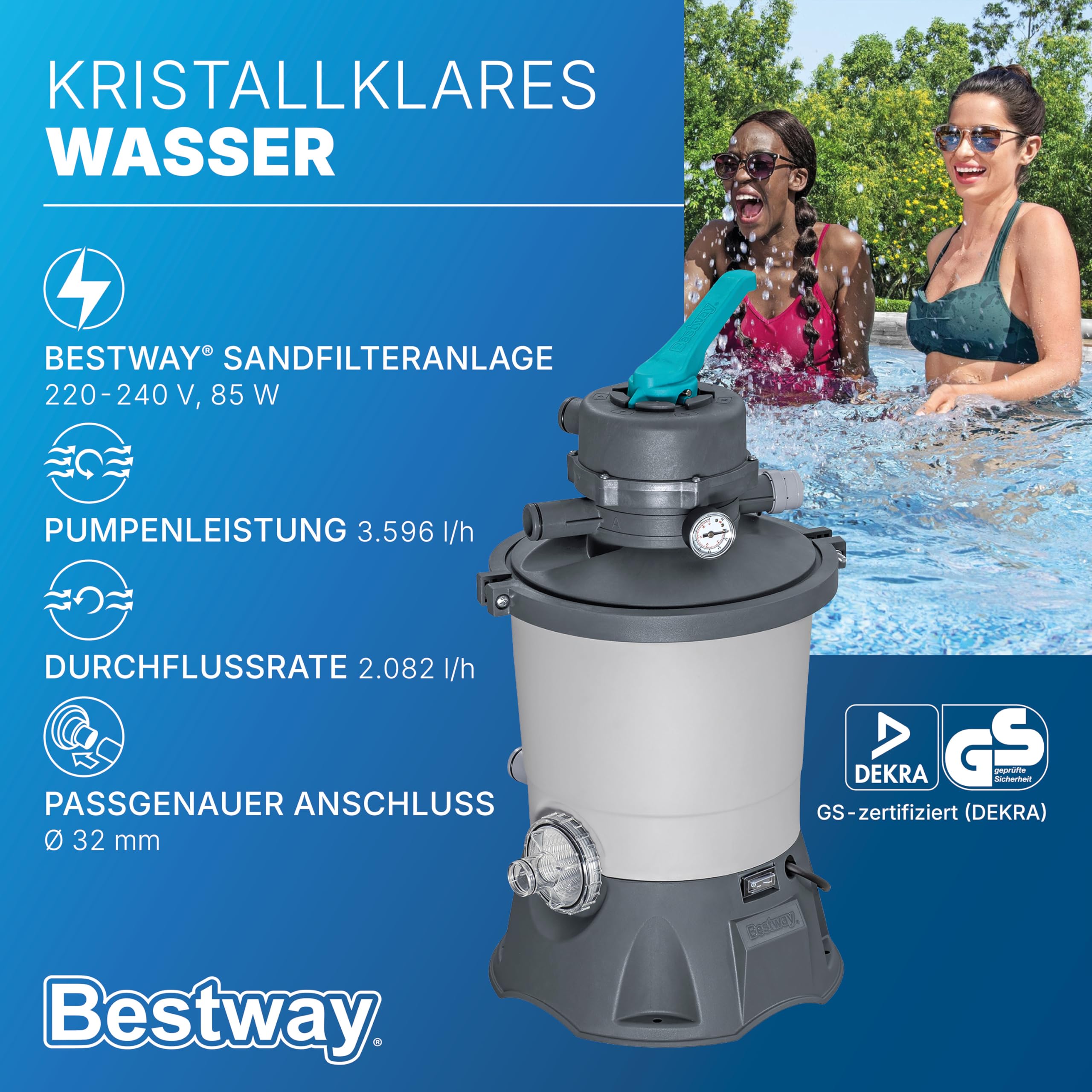 Bestway Power Steel Swim Vista Series Frame Pool Komplett-Set mit Sandfilteranlage 488 x 305 x 107 cm, Steinwand-Optik (Cremegrau), oval