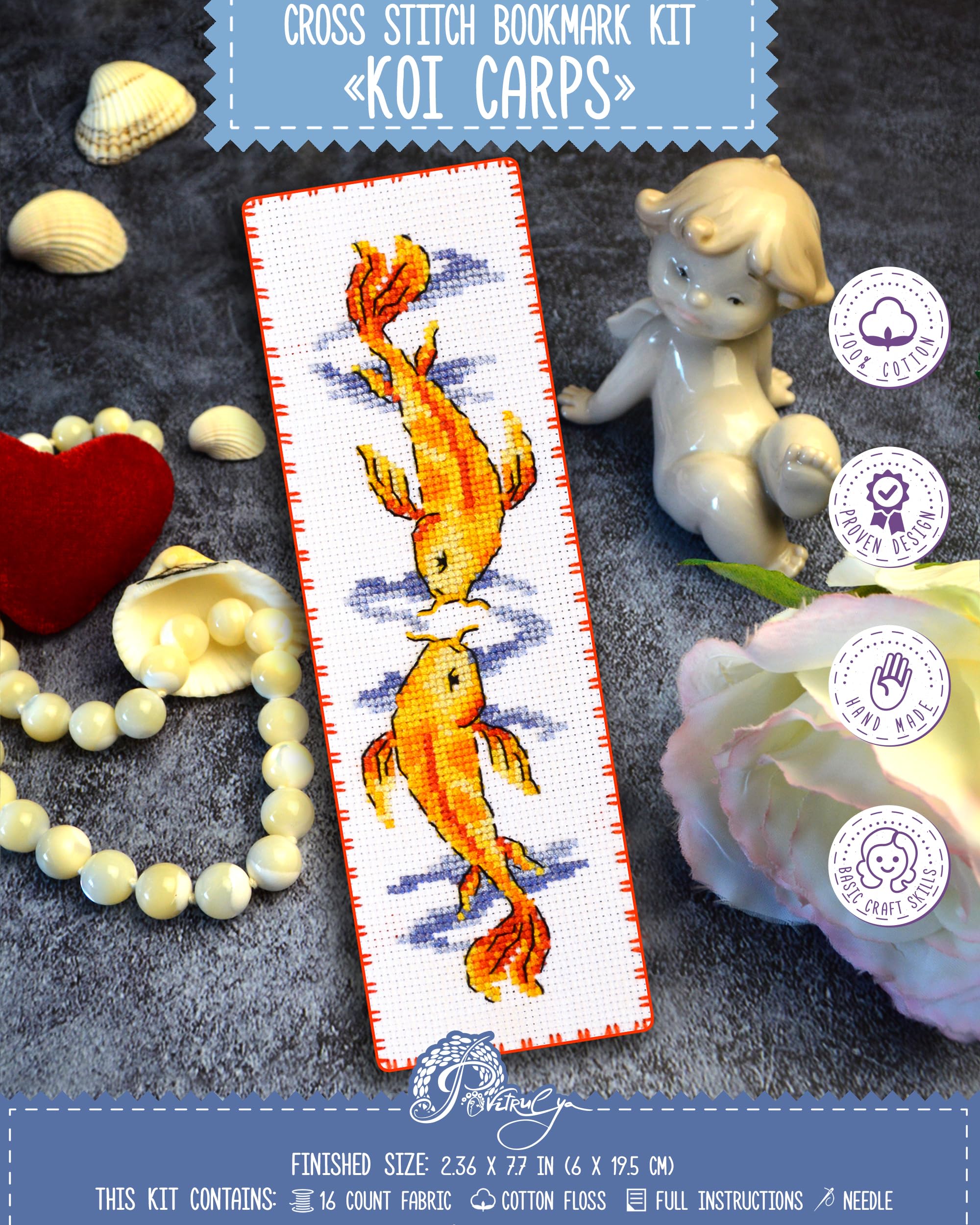 Povitrulya Koi Carp, Counted Cross Stitch Bookmark Kit