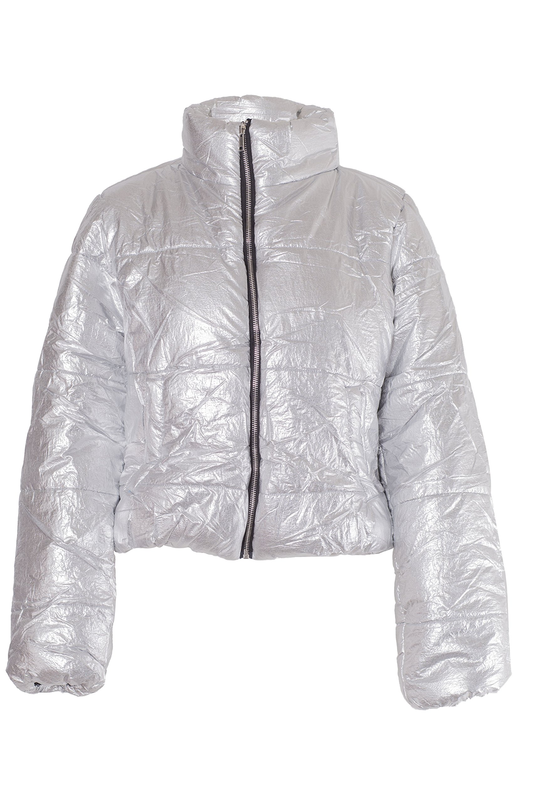 Noroze Women's Silver Crop Jacket Padded Puffer Coat Cropped (, 12)