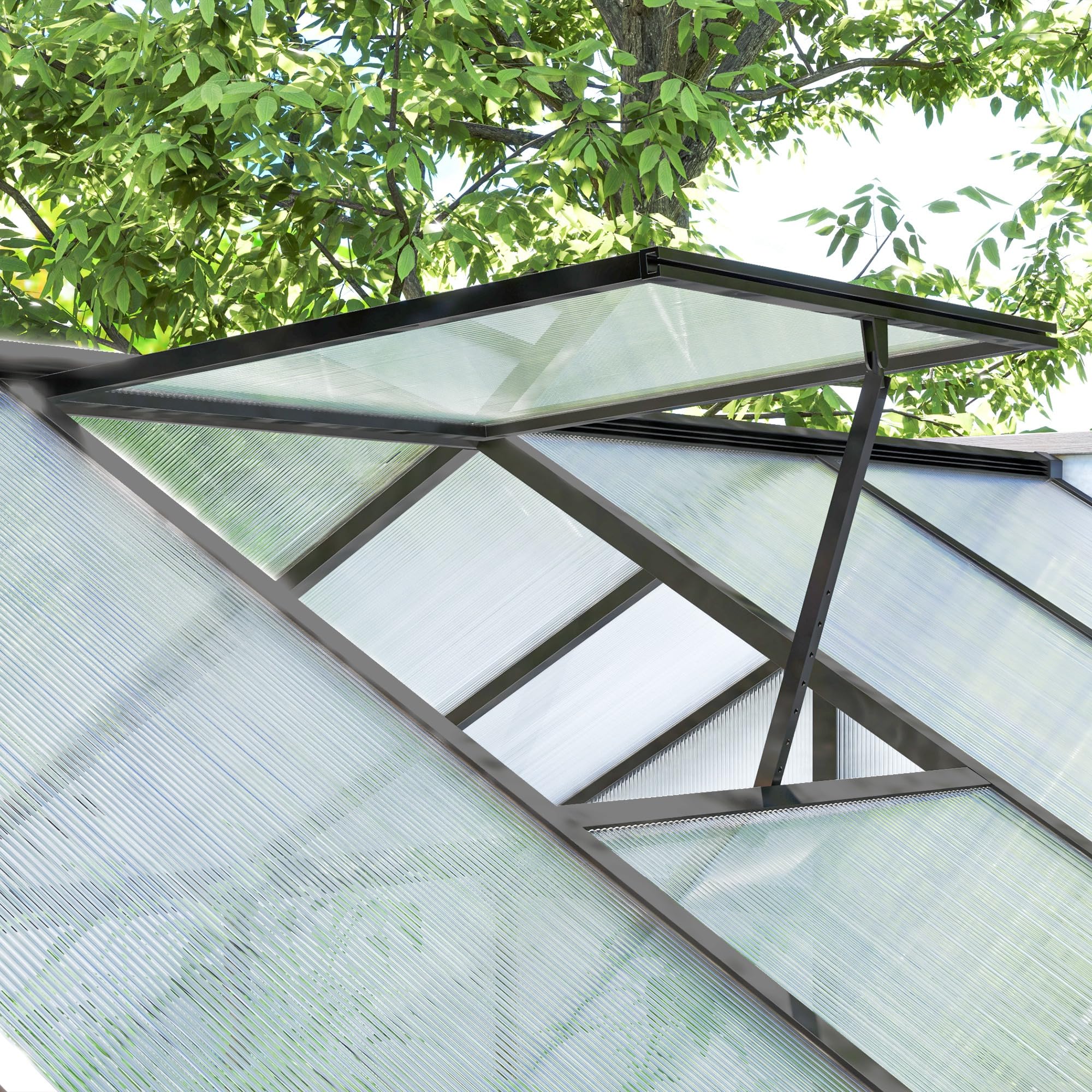 Outsunny Serre de Jardin en Aluminium Polycarbonate, Serre avec fenêtres supérieures réglables, Porte battante, abri extérieur résistant aux intempéries pour Plante Fleur, 303x183x195 cm, Transparent