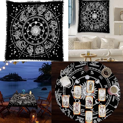 Miniatura 3 de Indian Consigners Tela de altar Zodiaco Brujería Alter Tarot Spread Top Cloth Wiccan Square Spiritual 24 por 24 Universo Sagrado (Zodiaco Plata)