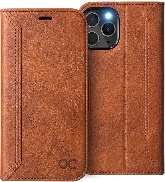 OCASE iPhone 12 Case, iPhone 12 Pro Retro Wallet 5G Case, PU Leather Folio Flip Case with RFID Blocking Card Holder Kickstand, Shockproof Phone Cover Compatible For iPhone 12/12 Pro 6.1 Inch-Brown