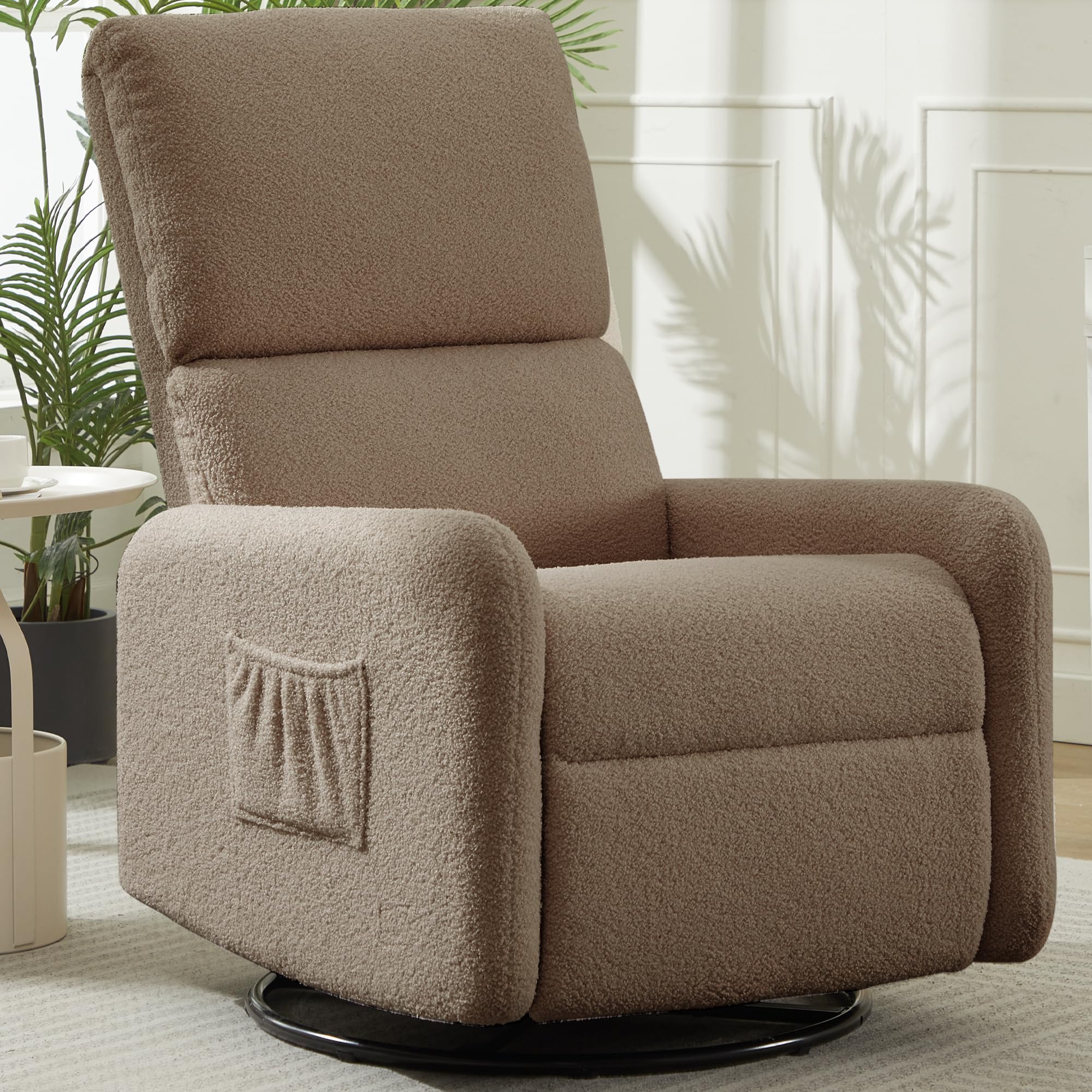 Korser Recliner Chair, Nursery Rocker Chair with Side Pockets, Small Recliners for Small Spaces, Swivel Rocker Recliner Chair for Adults, Sherpa Swivel Accent Chairs for Living Room, Nursing