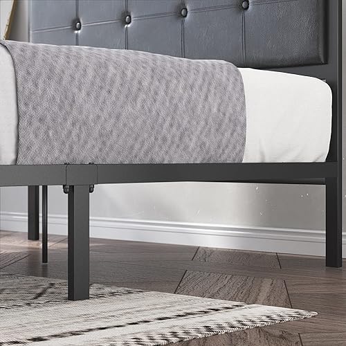 Miniatura 6 de Plataforma clásica para cama de la marca Zinus, de cuero sintético, con listones de soporte hechos de aluminio, tamaño doble, Acero, Negro