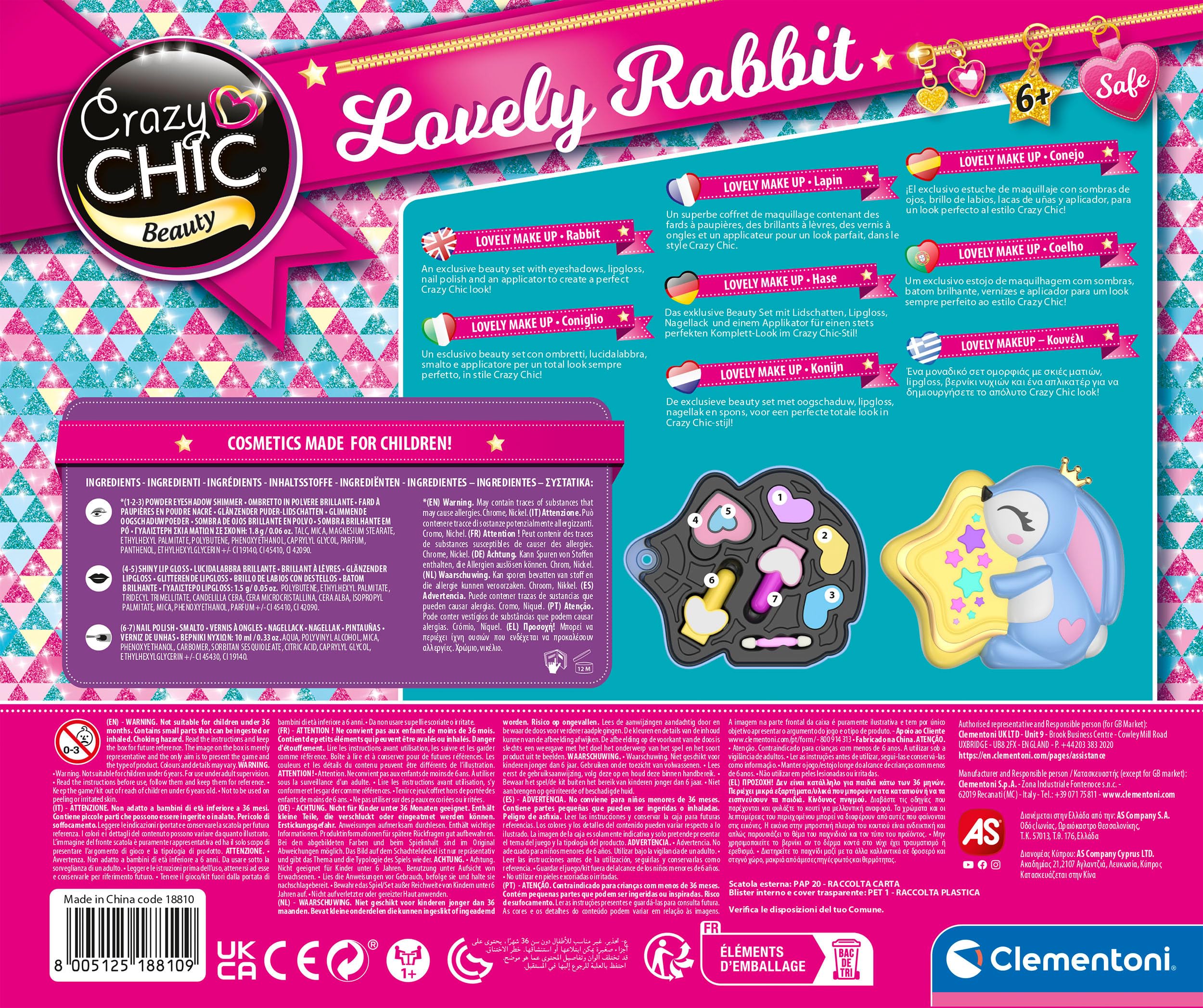 Clementoni Make-Up, Crazy Chic, Lovely Makeup Rabbit, Children Make Up Sets, Cosmetics for Teenager Make Up For Girls Age 6 - Image 3