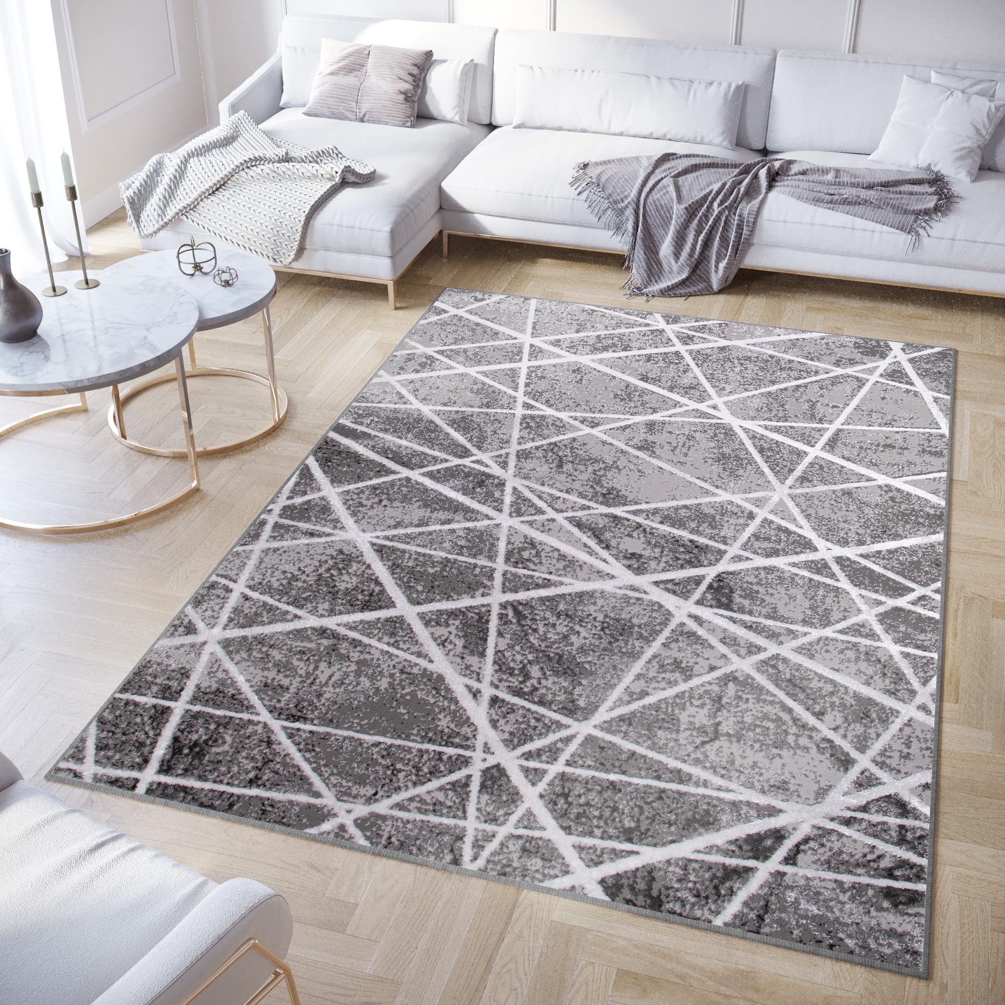 TAPISO Crystal Area Rug Short Pile Modern Dark Grey White Geometric Lines 3D Effect Living Room Bedroom Durable OEKO-TEX Carpet Size - 180 x 250 cm (5ft11 x 8ft2) — image 1