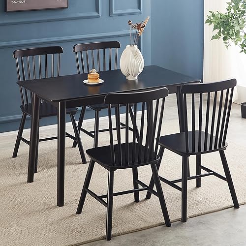 Vista 3 de 47 inch Dining Table Black Solid Wood Kitchen Table Dining Table Suitable for Small Space Kitchen Table Modern Home Furniture
