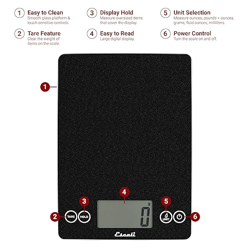 Miniatura 2 de Escali Arti - Báscula digital de vidrio para cocina, para hornear y cocinar con contador de nutrición y calorías, capacidad de 15 libras, 9 x 6.5 x