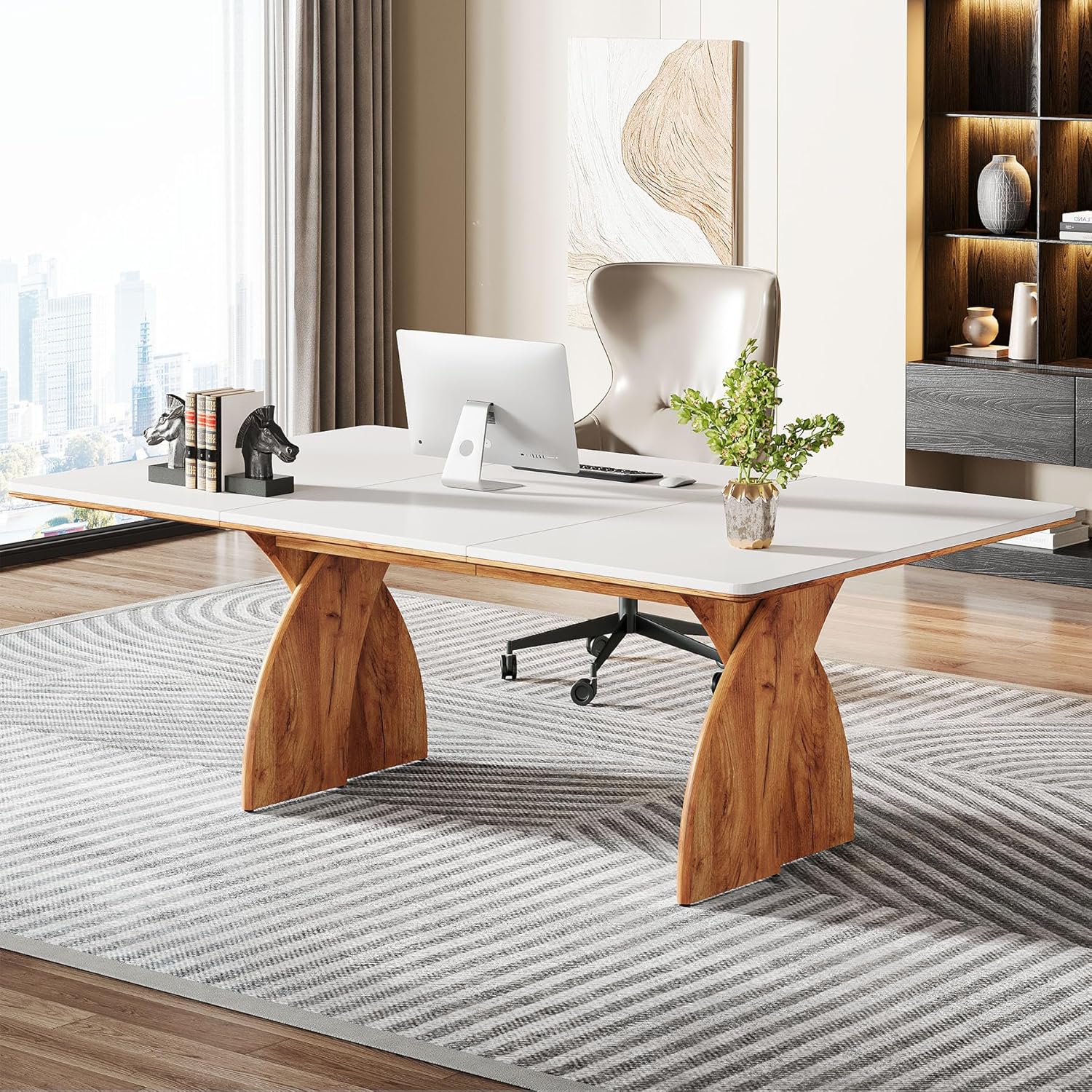 Tribesigns 70.8-Inch Executive Desk, Large Office Computer Desk with Heavy Duty Legs, Extra Long Desk, Modern Simple Laptop Desk Study Writing Table Business Furniture for Home Office (White/Brown)