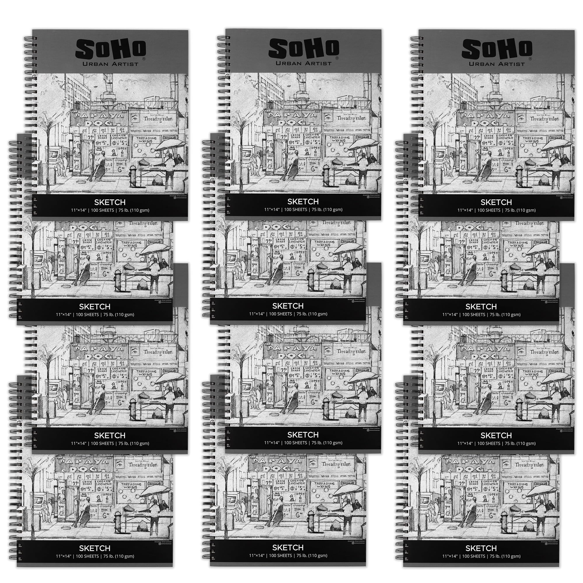 Soho Urban Artist Sketchpad (34 kg/110 gsm), 100 fogli di quaderno a spirale per artisti professionisti e dilettanti, matite colorate, carbone e grafite per schizzi, 27,9 x 35,6 cm