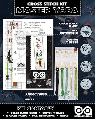 Miniatura 2 de Personalized.Design Kit de punto de cruz contado "Star Wars: Master Yoda" - Marcador de libros bordado a mano