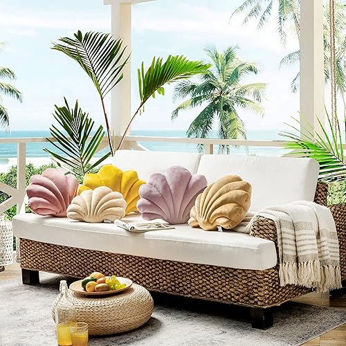 Miniatura 9 de Ashler - Almohadas 3D con forma de concha, cojín de terciopelo suave incluido para sofá, cama, sala de estar, paquete de 1, color blanco hueso, 18 x