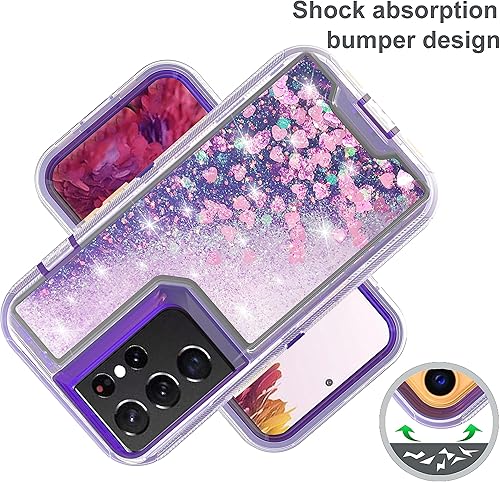 Miniatura 5 de Asuwish Funda de teléfono para Samsung Galaxy S21 Ultra 5G con protector de pantalla brillante líquido con purpurina transparente híbrida TPU