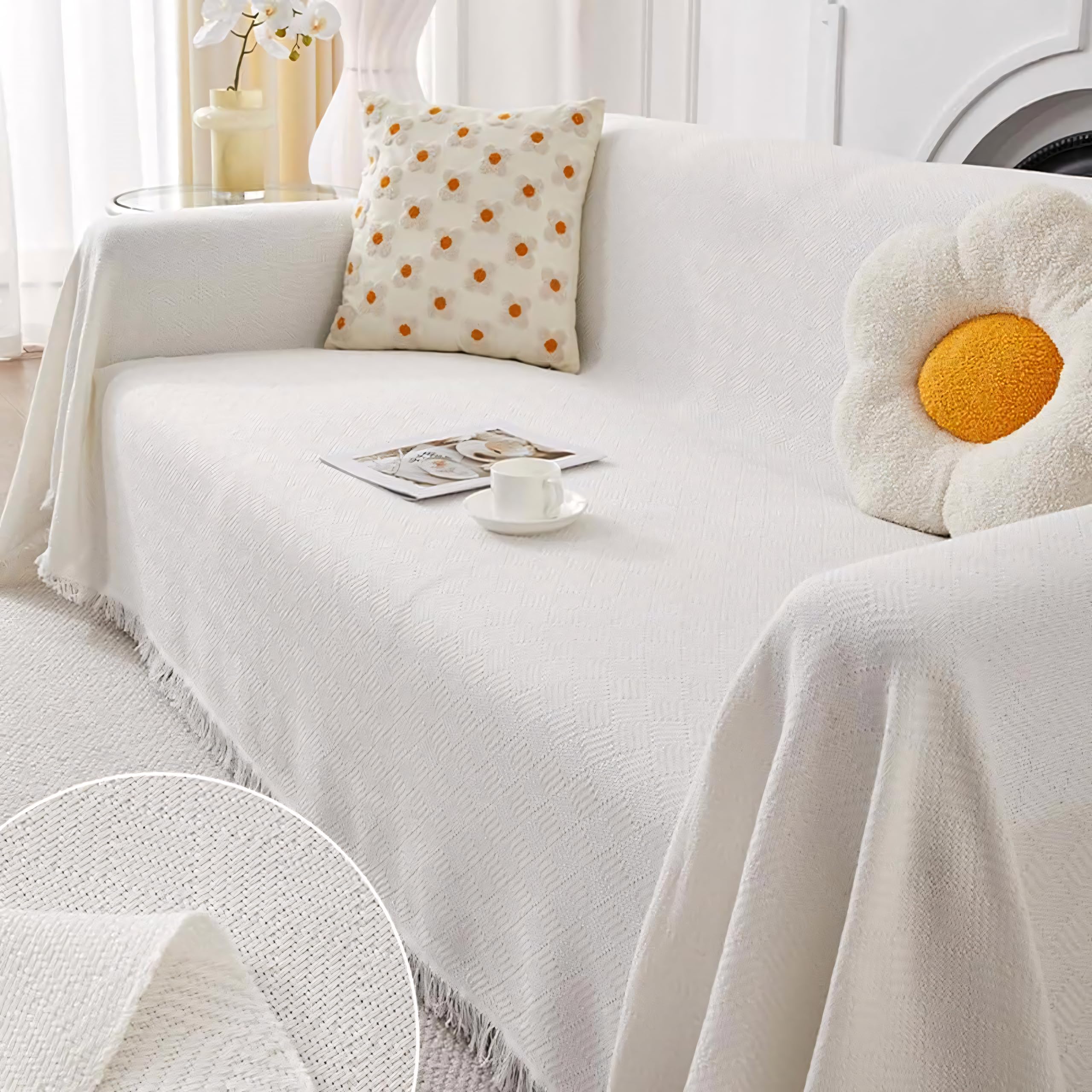 SDYdsgE sofa cover， Large Sofa Covers for Sectional 1 2 3 4 Seater Slipcovers with L Shape Furniture Protector(White,180x260cm)