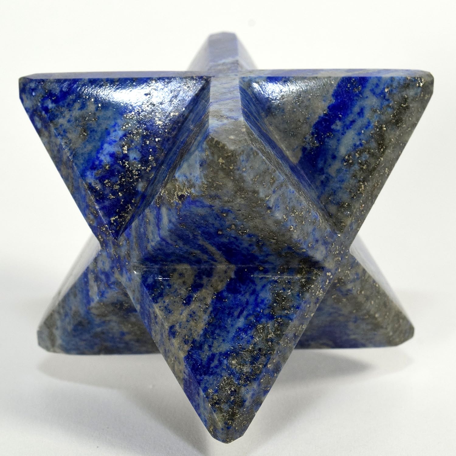 HC Set: 3.1" Rich Blue Lapis Lazuli 8 Point Merkaba Star w/Pyrite Sparkling Natural Crystal Polished Mineral Stone Star - Afghanistan + One Polished Clear Quartz Cabochon