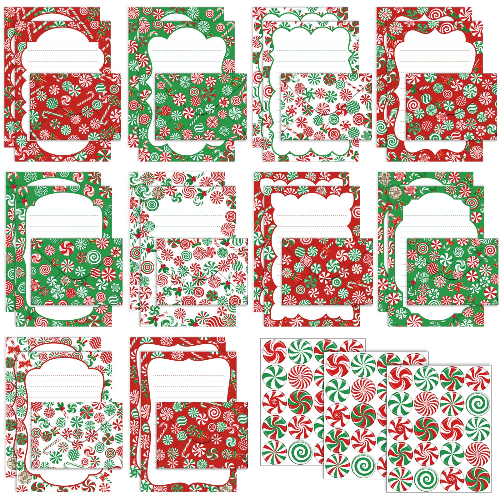 TaoBary 160 Pcs Christmas Candy Stationery Paper and Envelopes Set