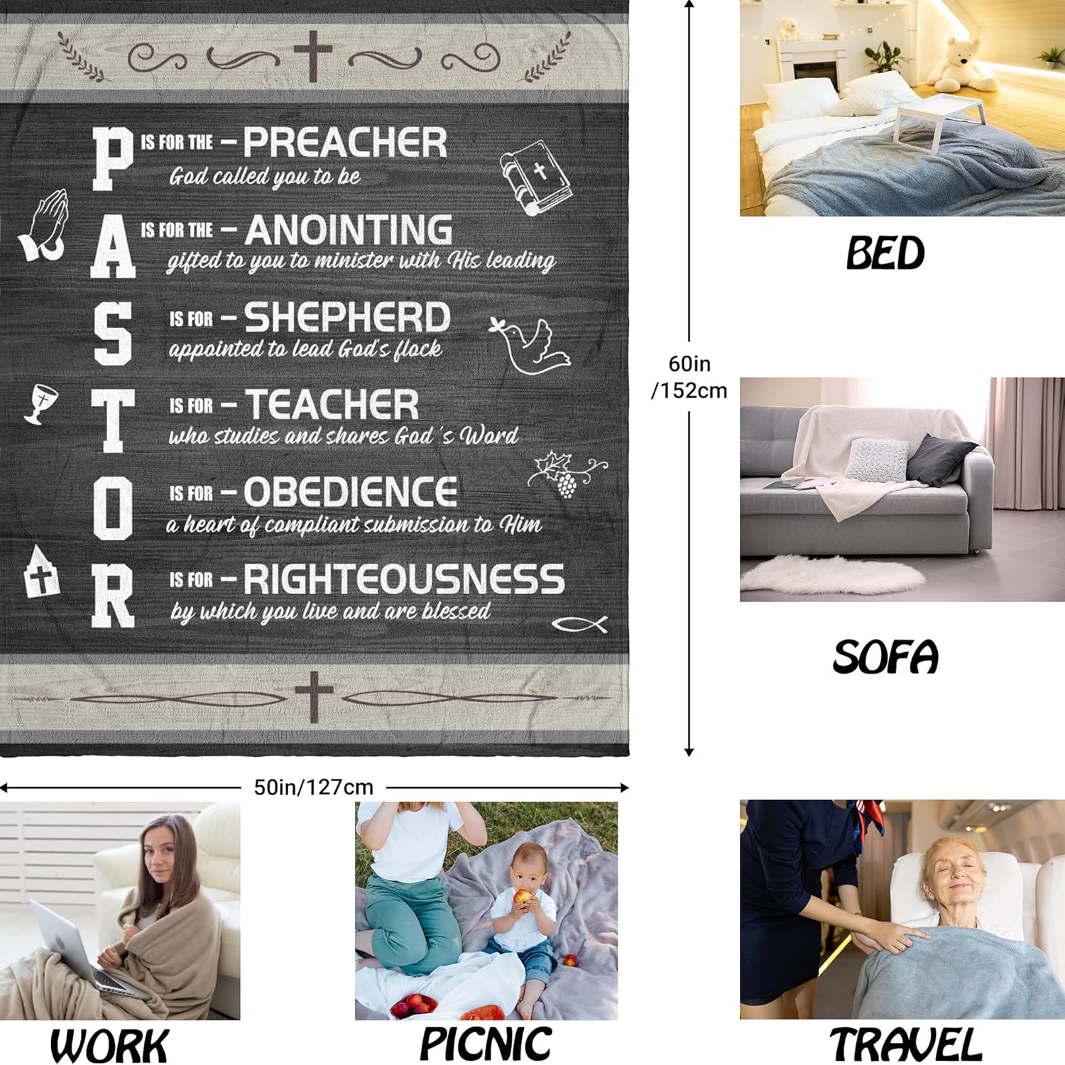 QOJUYO Pastor Appreciation Gifts Blanket 60"x50", Gifts for Pastors Men, Gift for Pastor - Image 2