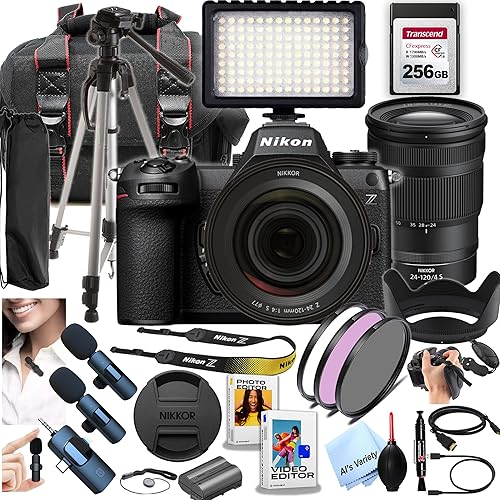 Nikon Z6III Mirrorless Digital Camera 24.5MP, Z 24-120mm f/4 S Lens +256GB CFexpress Memory, Wireless Microphones, LED Light, Filters, Case, Tripod, and More (Content Creator Bundle) (Renewed)