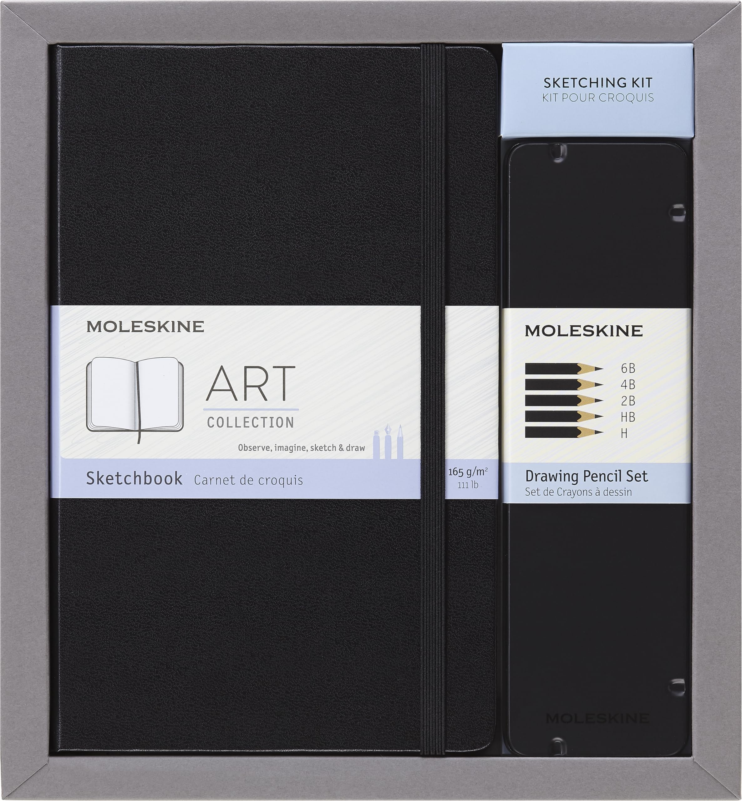 Moleskine Art Collection Sketching Kit - Sketchbook Large + Drawing Pencils Set, Large, Plain, Black, Hard Cover (5 x 8.25) 104 Pages