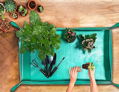 Miniatura 3 de 2 alfombrillas de trasplante de plantas para plantas de interior, 43 x 29 pulgadas, bandeja gruesa plegable impermeable para macetas y control de