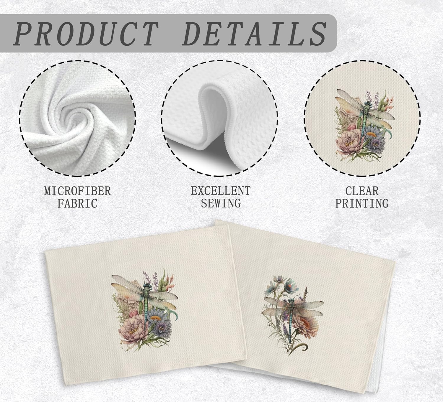 Vintage Dragonfly Kitchen Towels and Dishcloths Set of 2, Insect Decorative Towels, Floral Wildflower Drying Cloth Hand Towels, 1624 Inches - Image 7