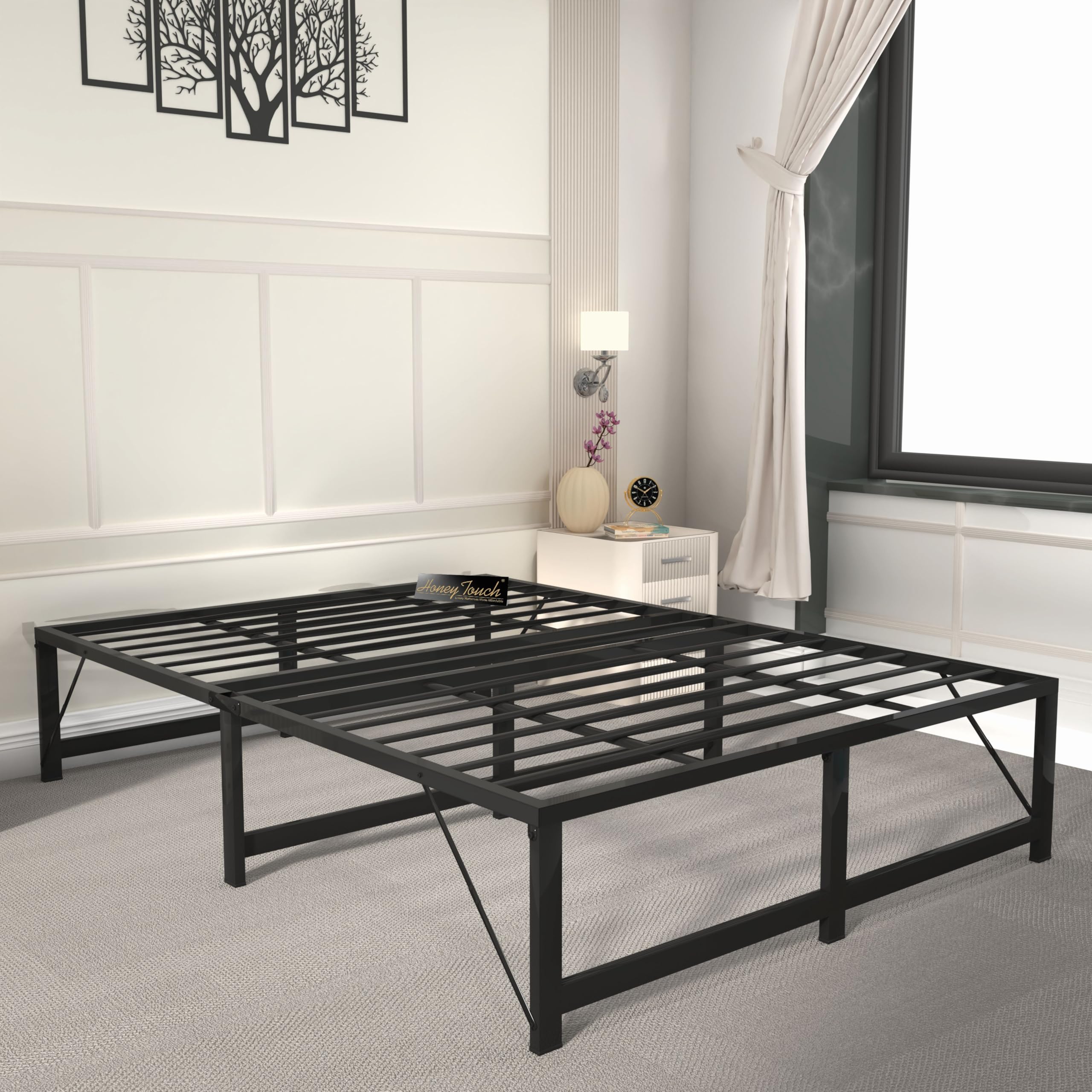 Honey Touch Base Folding Double Size Bed Without Mattress | No Assembly Required | Foldable Bed for Sleeping/Guests/Rented Apartments/Bedroom (4x6.25ft, Black)-image-14