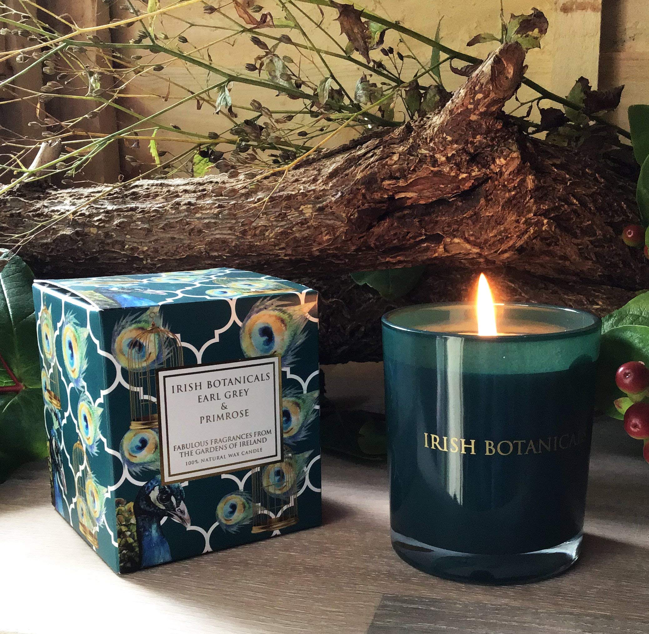 Irish Botanicals Candle. Scented Candle in Jar, Earl Grey and Primrose