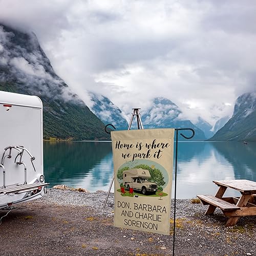 Miniatura 3 de Home is where we estacionamos, bandera de camiones y campings, decoración de campistas, personalizada, tela bronceada