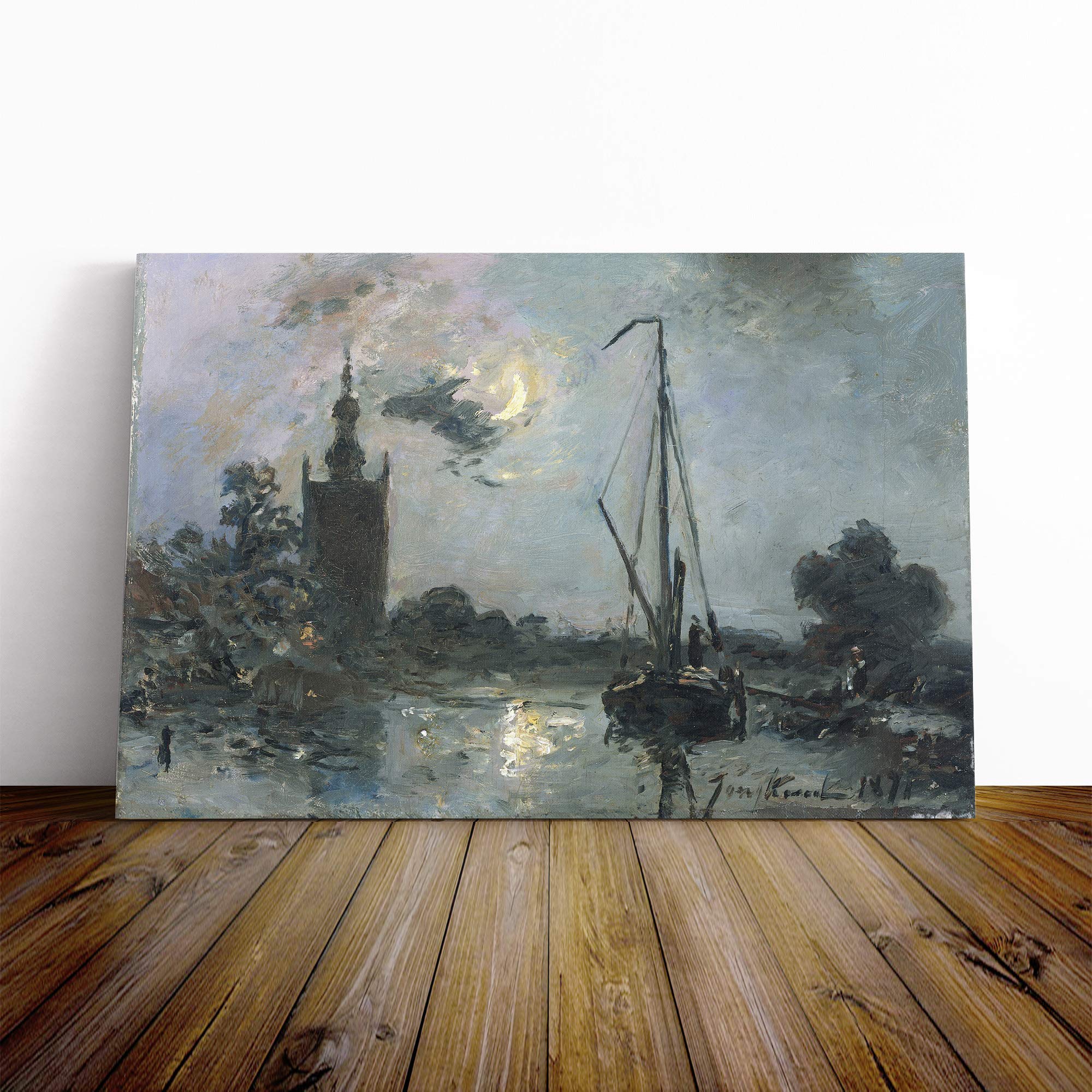 Johan Jongkind Moonshine Canvas Print | Gallery Wrapped 30mm Frame Wall Art | 30x20 inches | Ready to Hang | Modern Picture | Living Room Bedroom Lounge Office