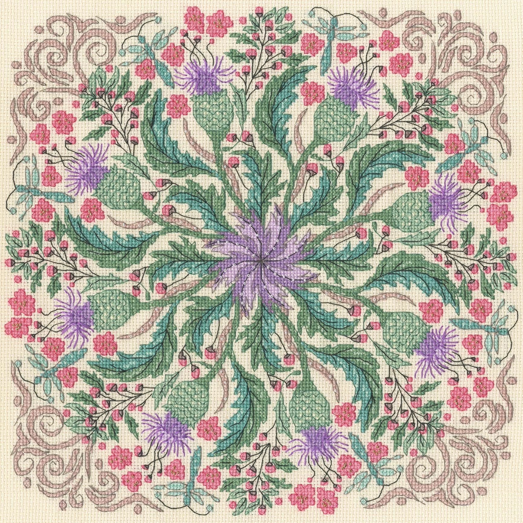 Bothy Threads Counted Cross Stitch Kit - Swirling Thistles