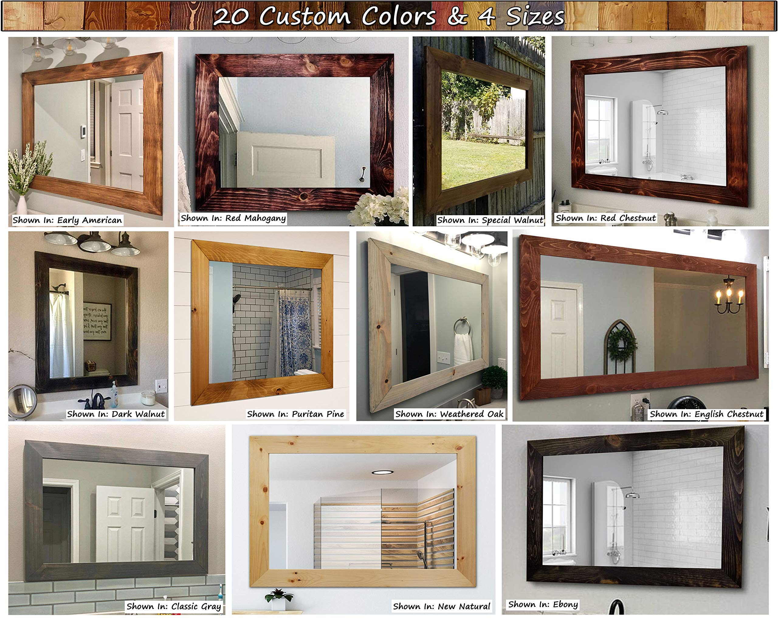 Shiplap Rustic Wood Framed Mirror, 20 Stain Colors, Special Walnut