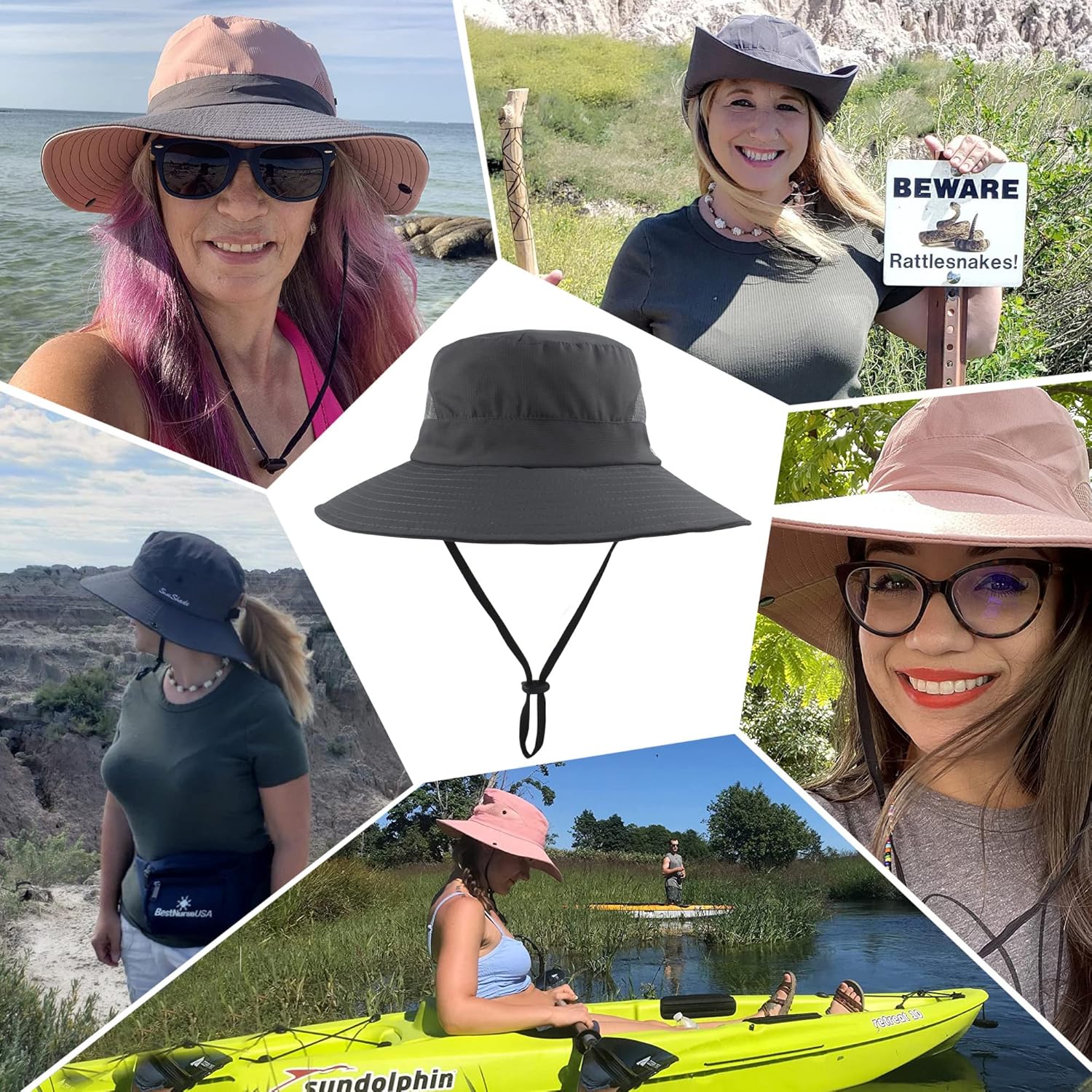 Womens Summer Sun Hat Wide Brim Outdoor UV Protection Hat Foldable Ponytail Bucket Cap for Beach Fishing Hiking - Image 7