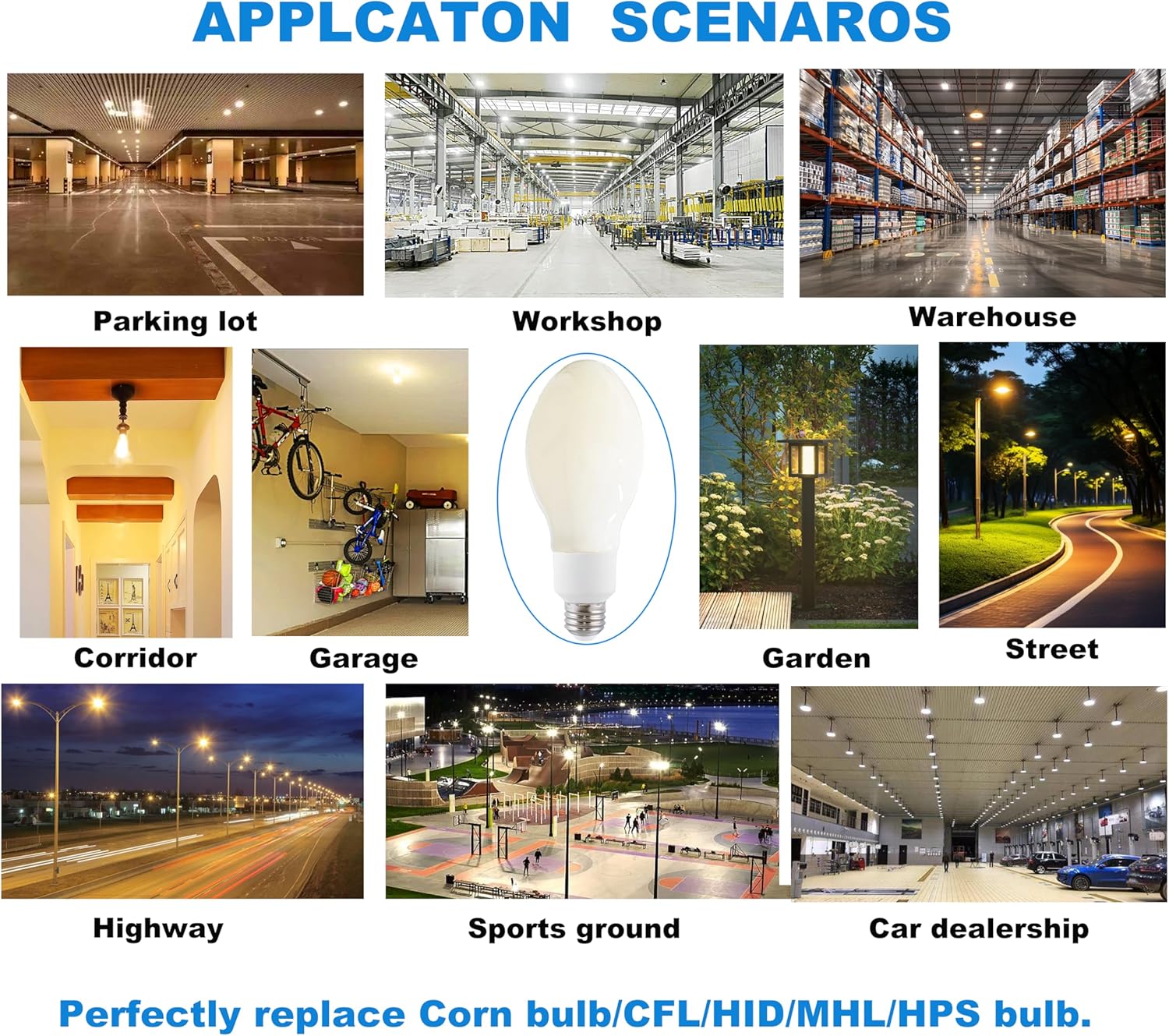 SD LUX LED Filament Light Bulb 33W ED23 1/2 6200lm Equi.500W 4000K E26 110-277V Replacement MHL/CFL/Corn Bulb for Garage Warehouse Factory Workshop Street Backyard Clear 2Pack (33W-4000K-White)