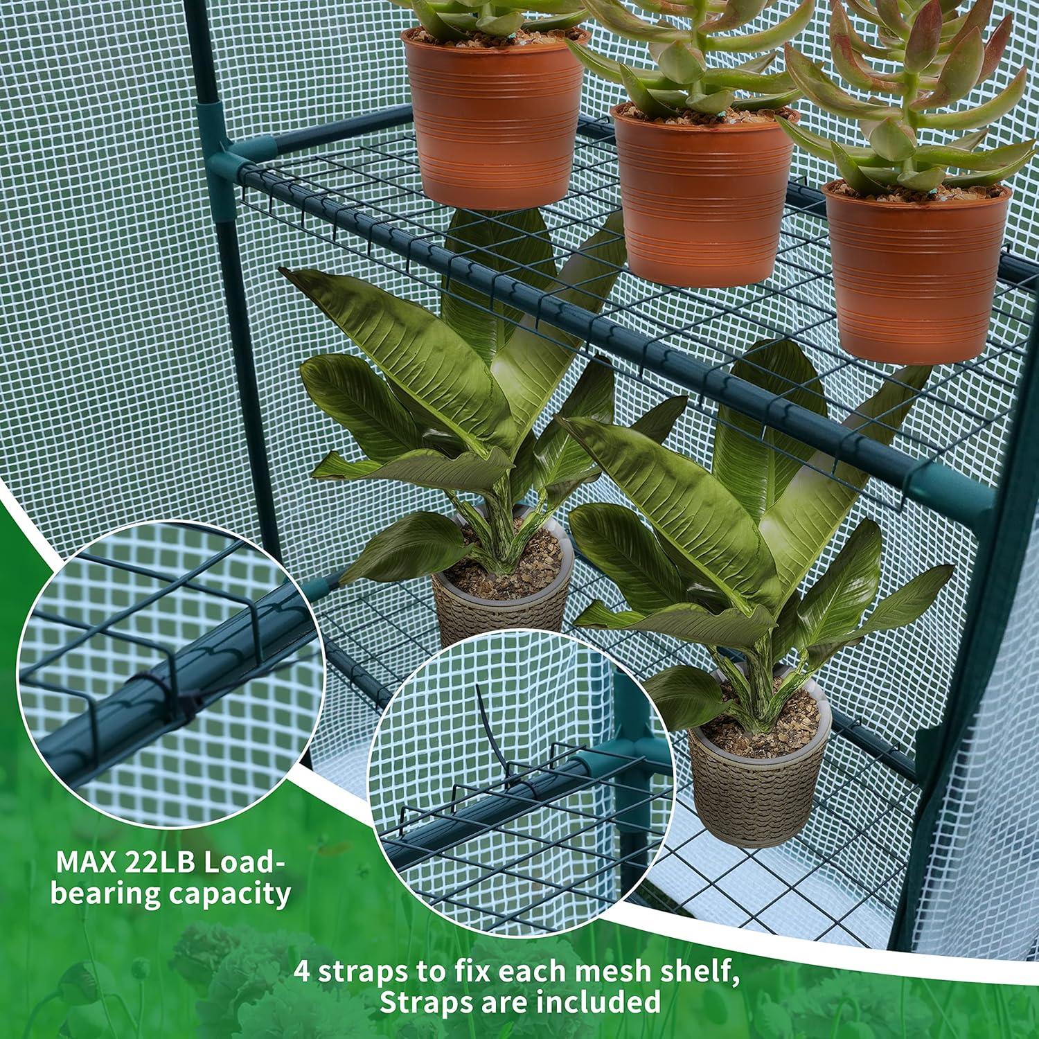 Walk In Greenhouse with Steel Frame and Reinforced PE Plastic Cover 3 Tier 4 Wired Shelves Greenhouse Plant Nursery for Small Gardens, Patios, Perfect for Tomato Growing Easy to Assemble