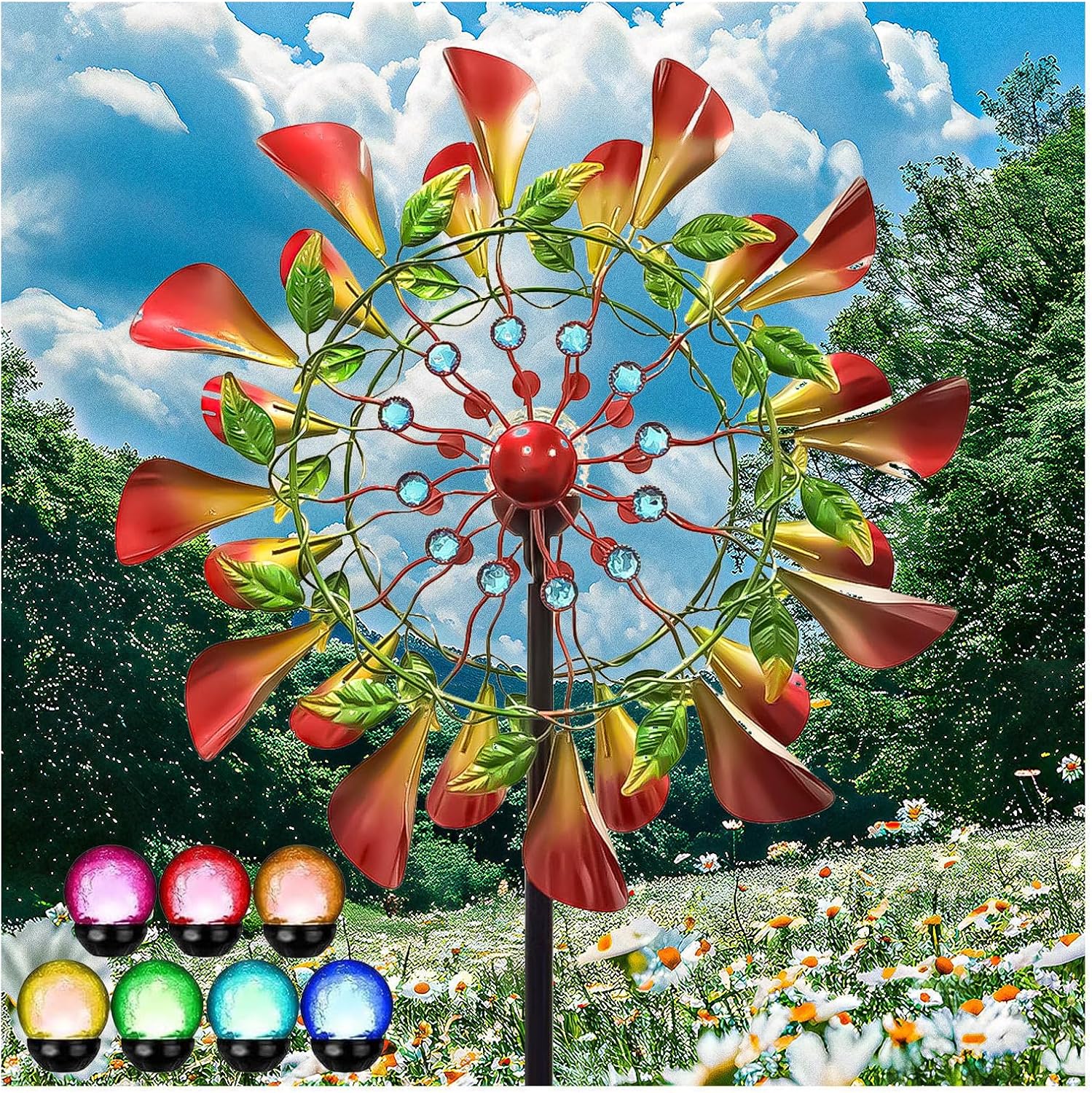 83in Wind Spinners Outdoor 360° Dual Direction Dual Rotors Garden Wind Mill