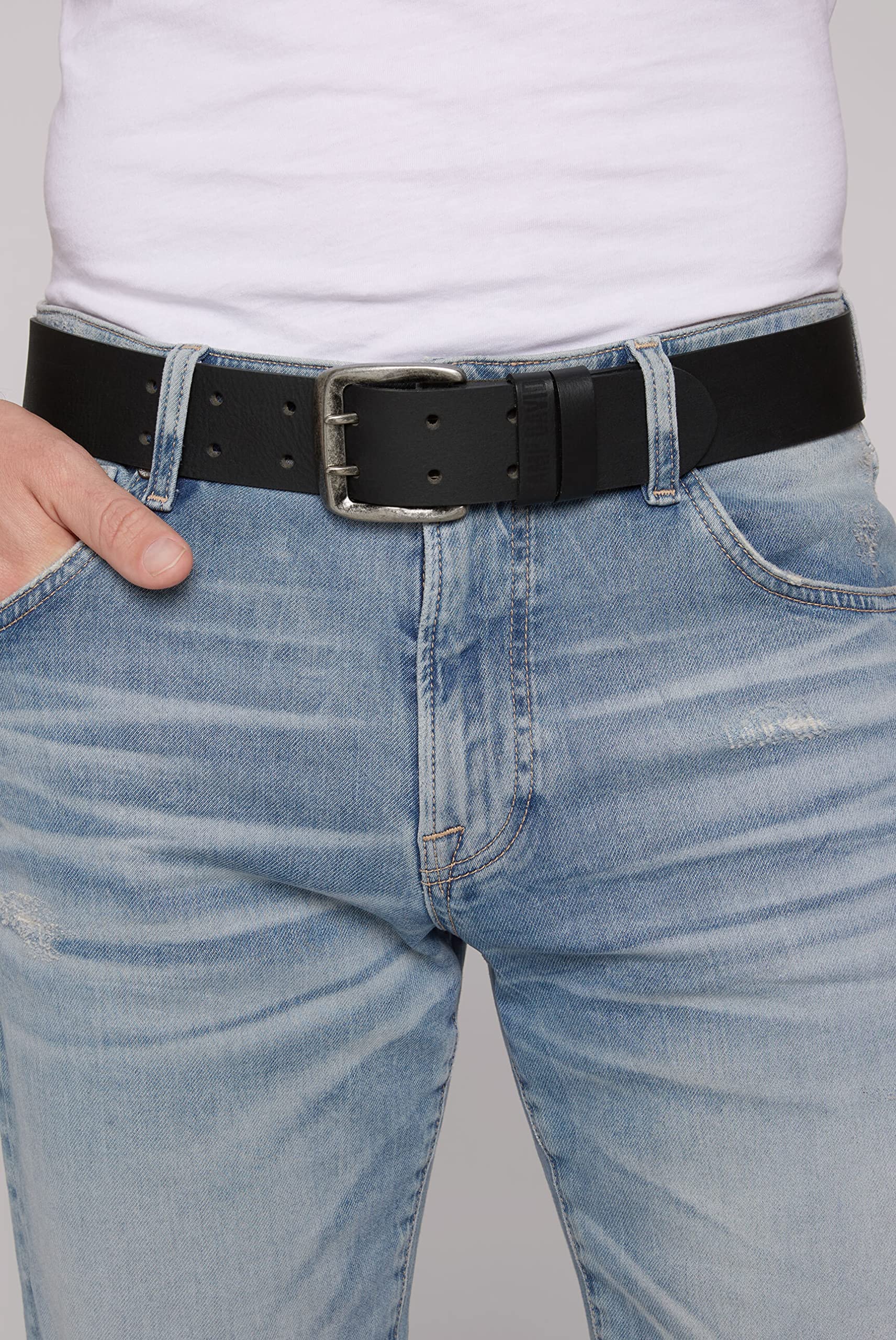 Camp David Gürtel Herren aus Büffelleder, 45 mm breit, nickelfreie Doppeldornschließe in Altsilber, robust & komfortabel, Vintage Look – ideal zu Jeans