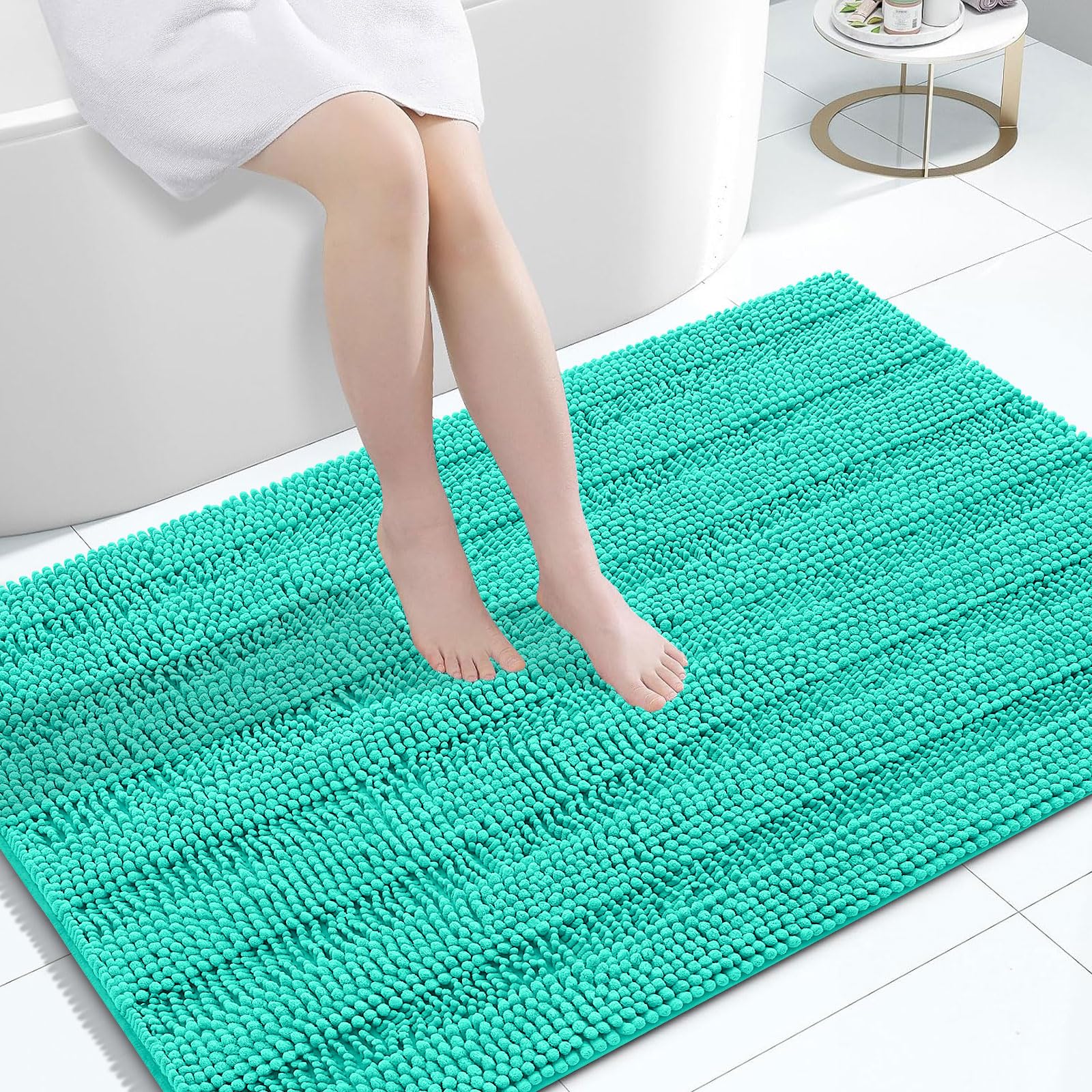 Grandaily Chenille Bathroom Rugs 47x32, Soft Absorbent Bath Mats, Teal