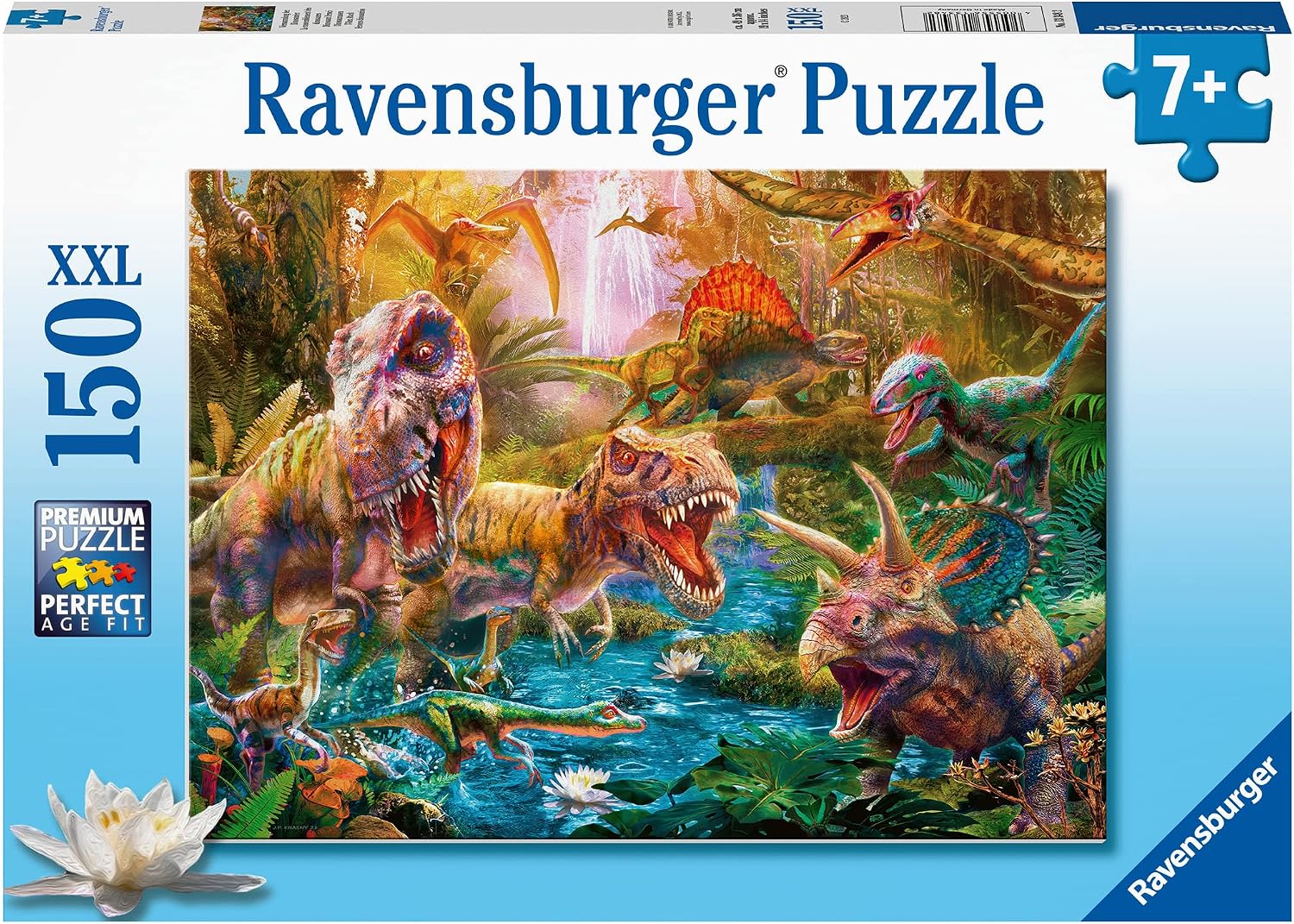 Ravensburger T-Rex Attack Dinosaur Jigsaw Puzzle for Kids Age 7 Years Up - 150 Pieces, White, 49 x 36 x 0,2 cm