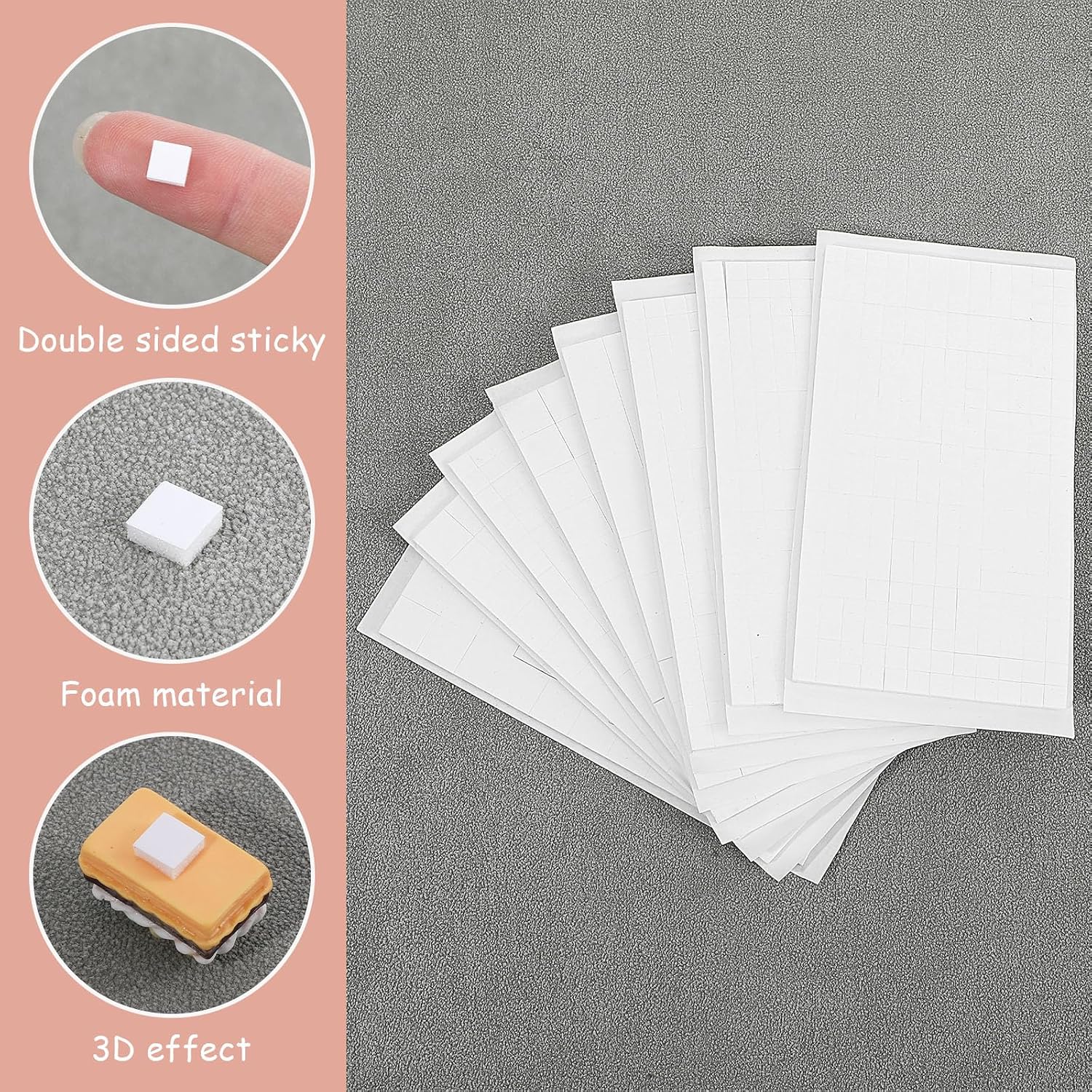 Tyqour 9 Sheets Double Sided Foam Squares for Crafts, 5544 Pcs Total 3D Self Adhesive Foam Squares, 0.47 and 0.24 Inch Precut Square Strips, Double Sided Tape for Scrapbooking DIY Arts Crafts