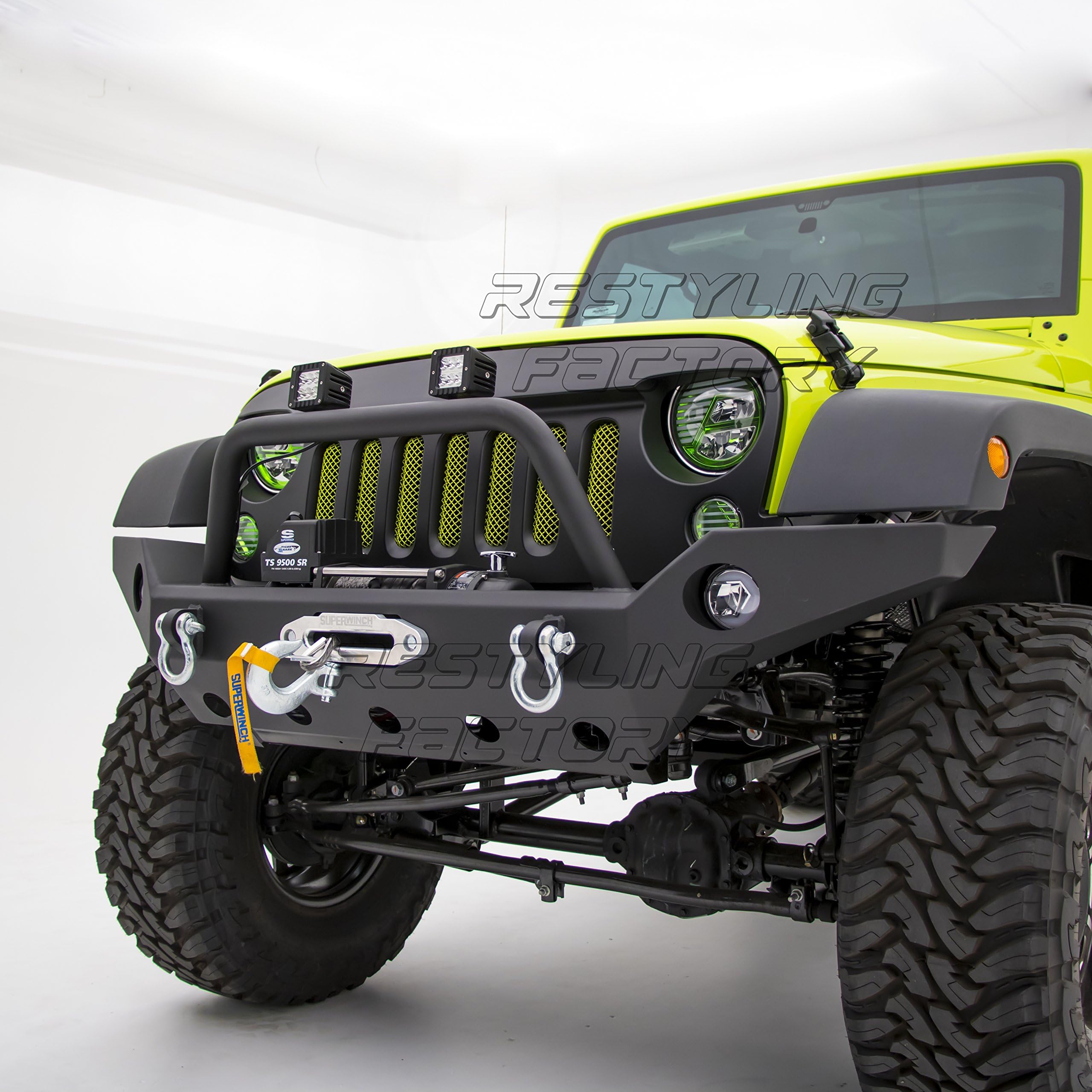 -Full Width Front Bumper With Fog Lights Hole and Winch Plate-Textured Black for 07-17 Jeep Wrangler JK
