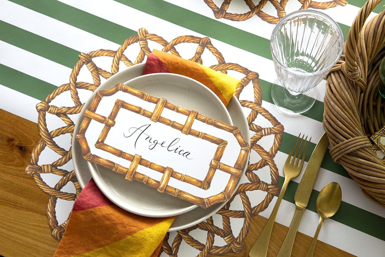 Rattan Brown Round Paper Placemats - Disposable Placemats for Dining Table for Spring Summer Season - 12 Sheets Per Pad American Made