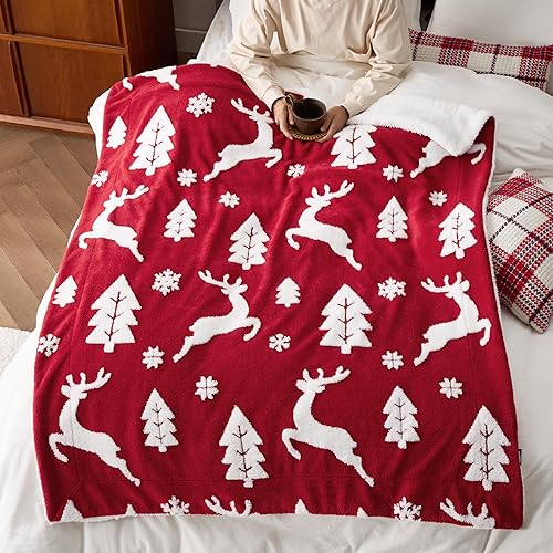 Miniatura 2 de Bedsure Manta Sherpa de alce de Navidad suave y cálida para sofá, cama, manta de invierno, regalo de decoración, 50 x 60 pulgadas