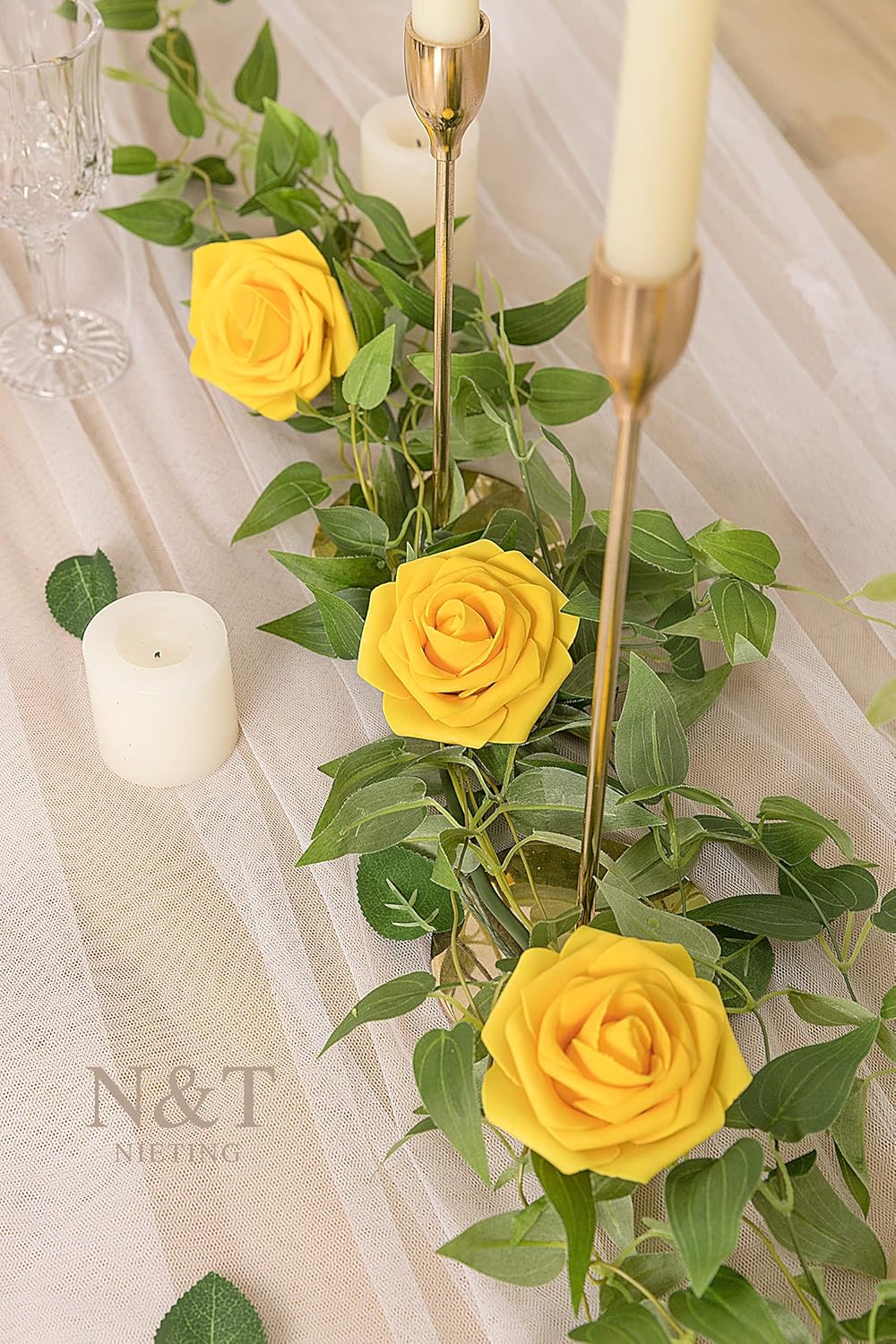 N&T NIETING Artificial Flower Gold and Hot Pink for DIY Wedding Bouquets Centerpieces Bridal Shower Party Home Flower Arrangement Decorations