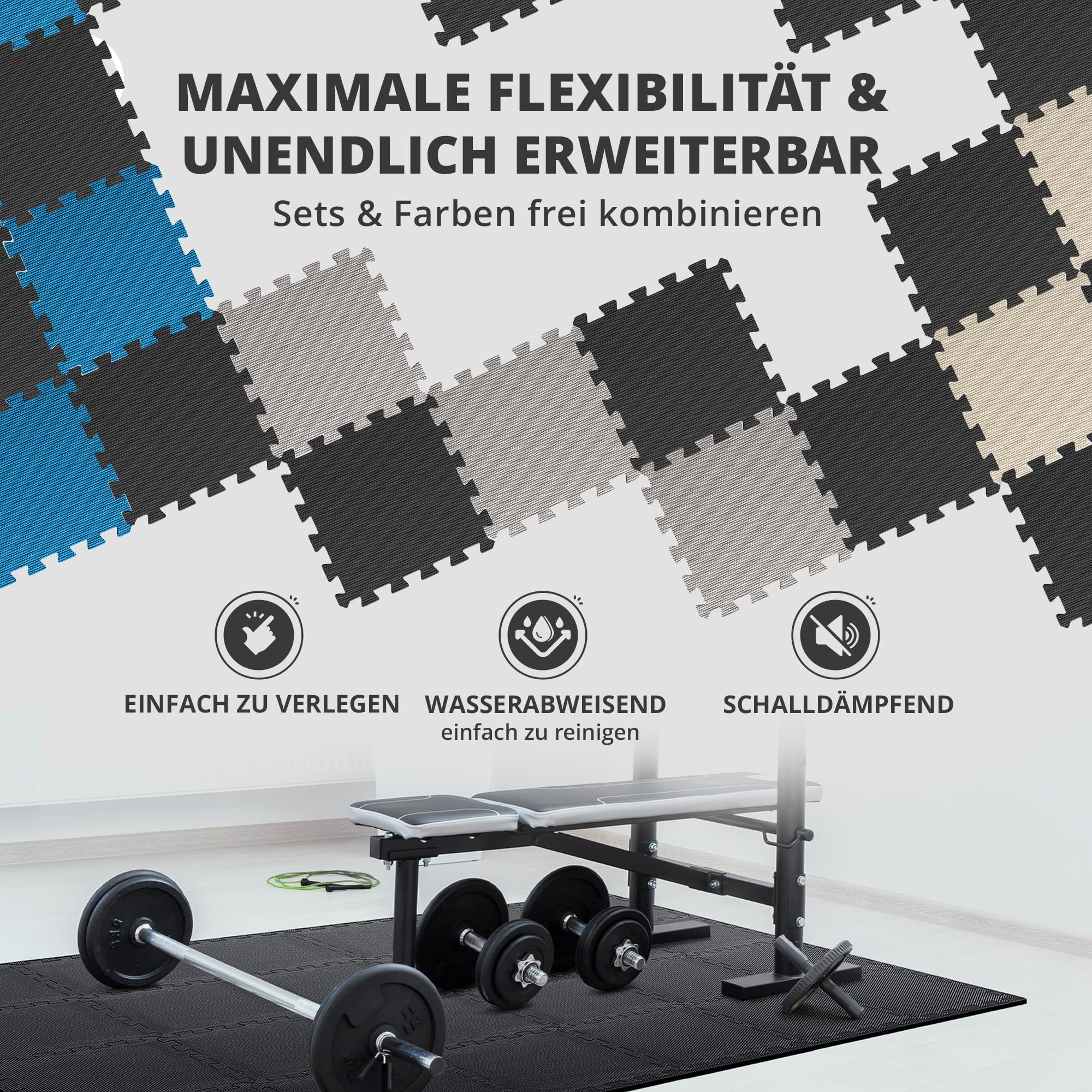 bemaxx Bodenschutzmatte Fitness - Sportmatte Fitnessmatte Gymnastikmatte Puzzlematte Yogamatte Turnmatte Trainingsmatte Spielmatte Fallschutzmatte Laufbandmatte - Gym Workout Pool Garage
